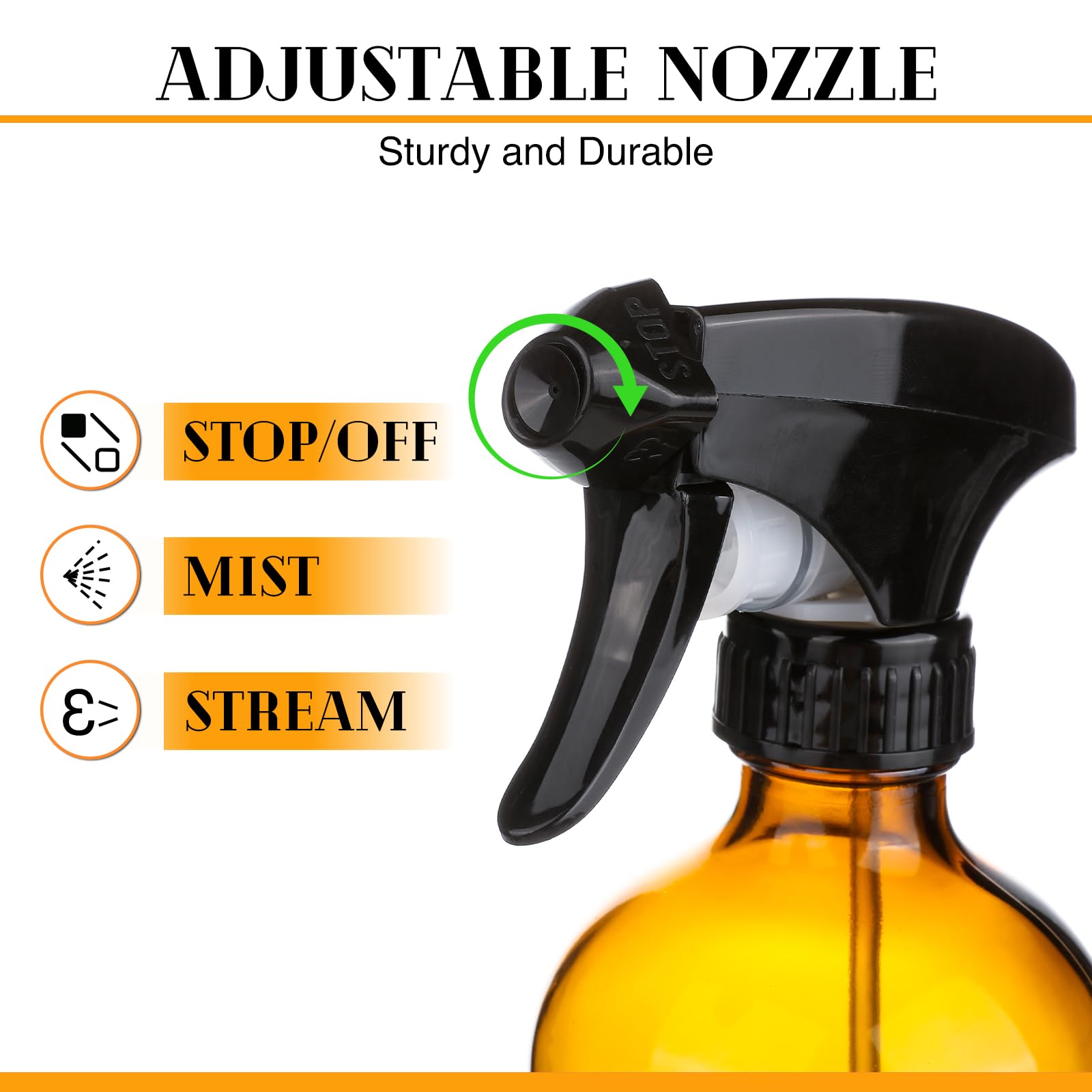 5 Pack 16 Oz Glass Spray Bottles with Silicone Sleeve - Refillable Empty Bottles with Upgraded Adjustable Nozzle for Cleaning, Essential Oils, Hair Care & DIY Projects - Perfect for Home, Kitchen, Bathroom & Garden Use (Amber)