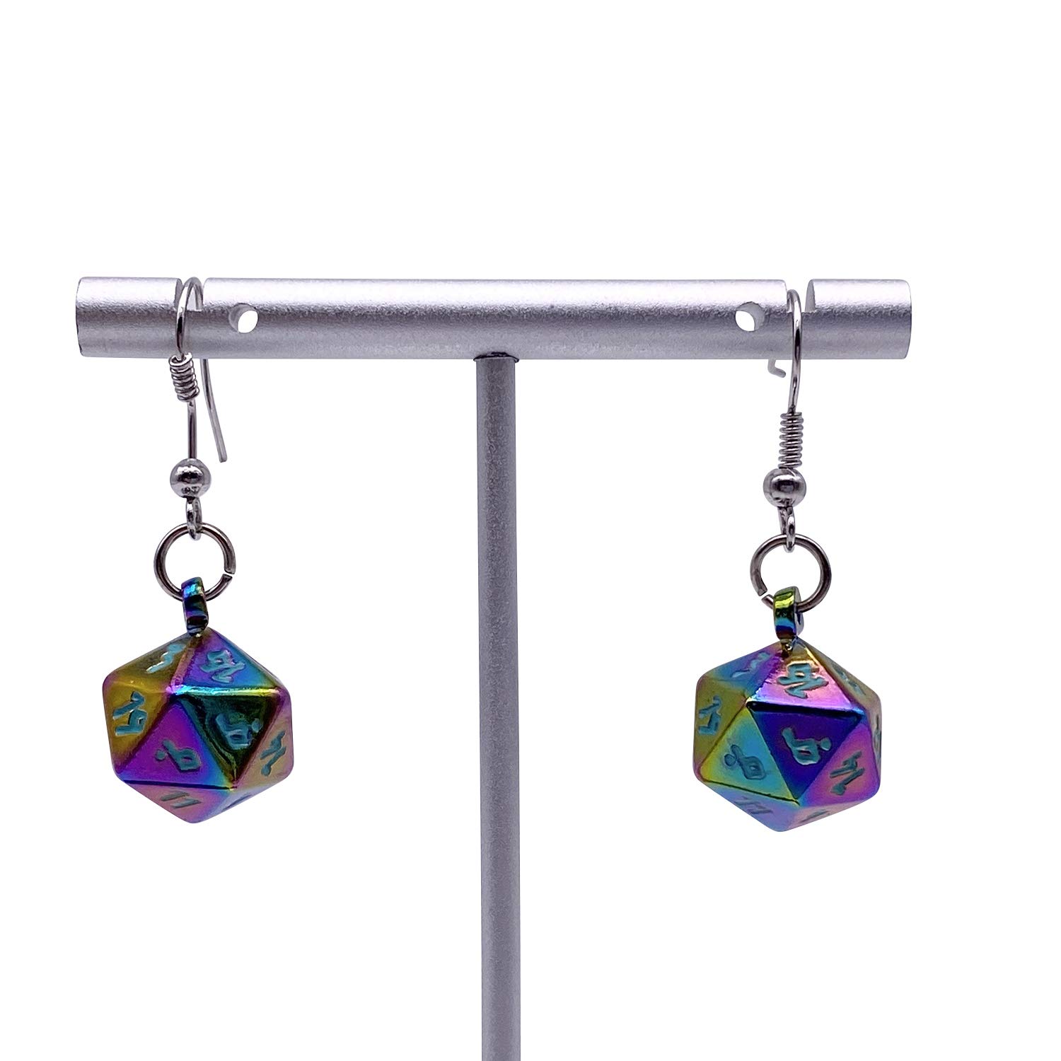 Norse Foundry 10mm Mini Metal Ioun Stone Earrings for RPG & DND - Polyhedral Dice Jewelry for Tabletop Gaming, Cosplay & Fantasy Lovers