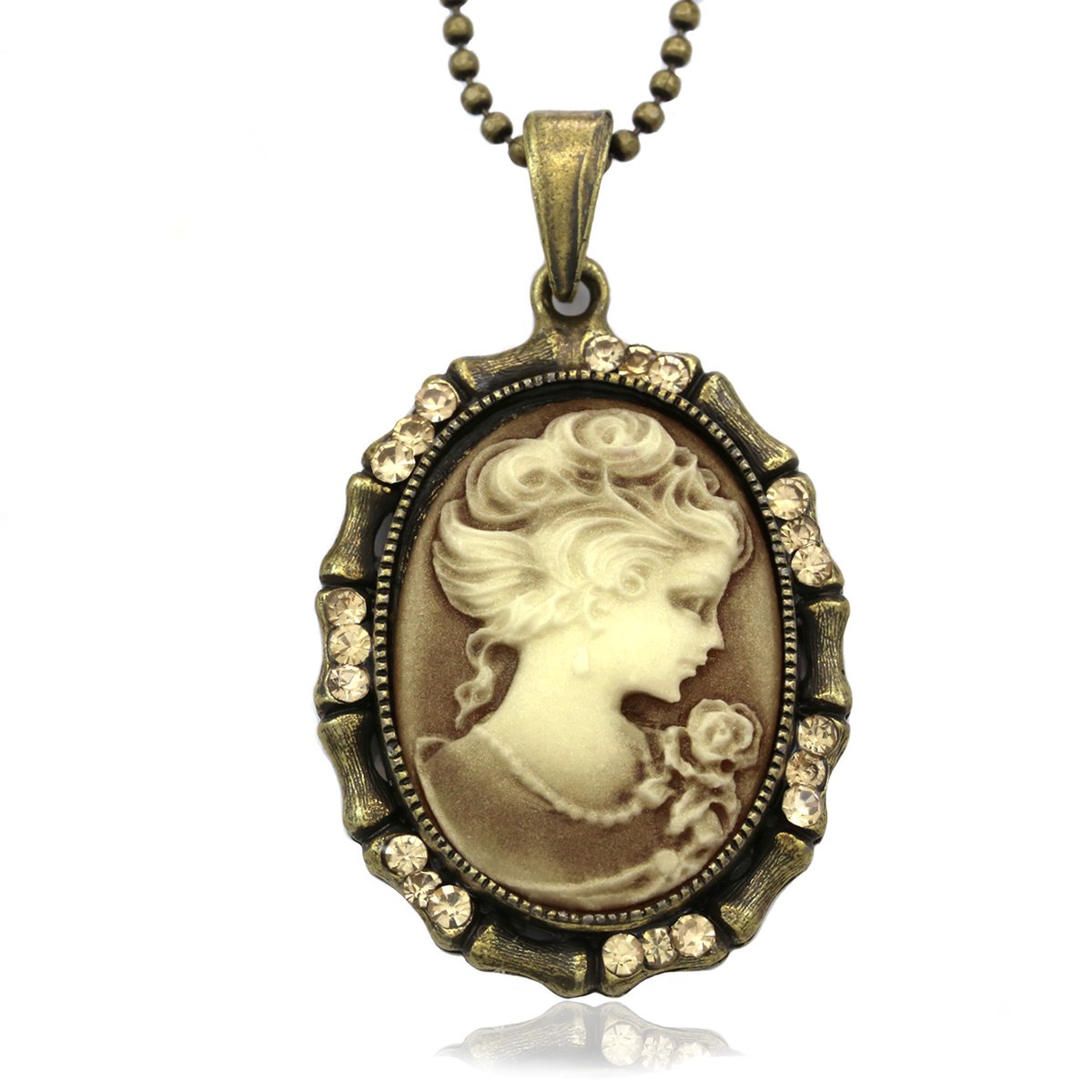 Elegant Light Brown Cameo Pendant Necklace with Rhinestones - Vintage Inspired Women's Fashion Jewelry for Parties, Weddings & Special Occasions