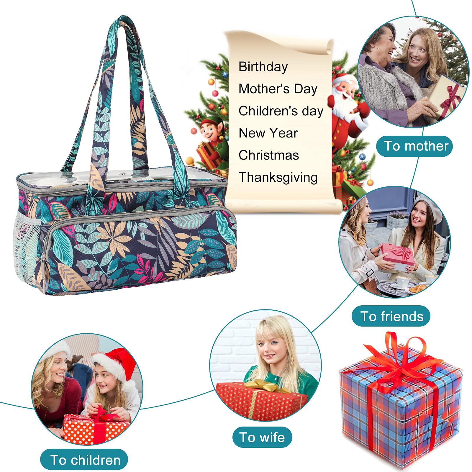 Coopay Knitting Bag - Large Travel Knitting Organizer & Crochet Project Tote with Multiple Pockets for Yarn Storage, Embroidery Supplies & Wool Holder - Perfect for Crafting On-The-Go, Commuting & Vacation Projects (Rainforest Pattern)