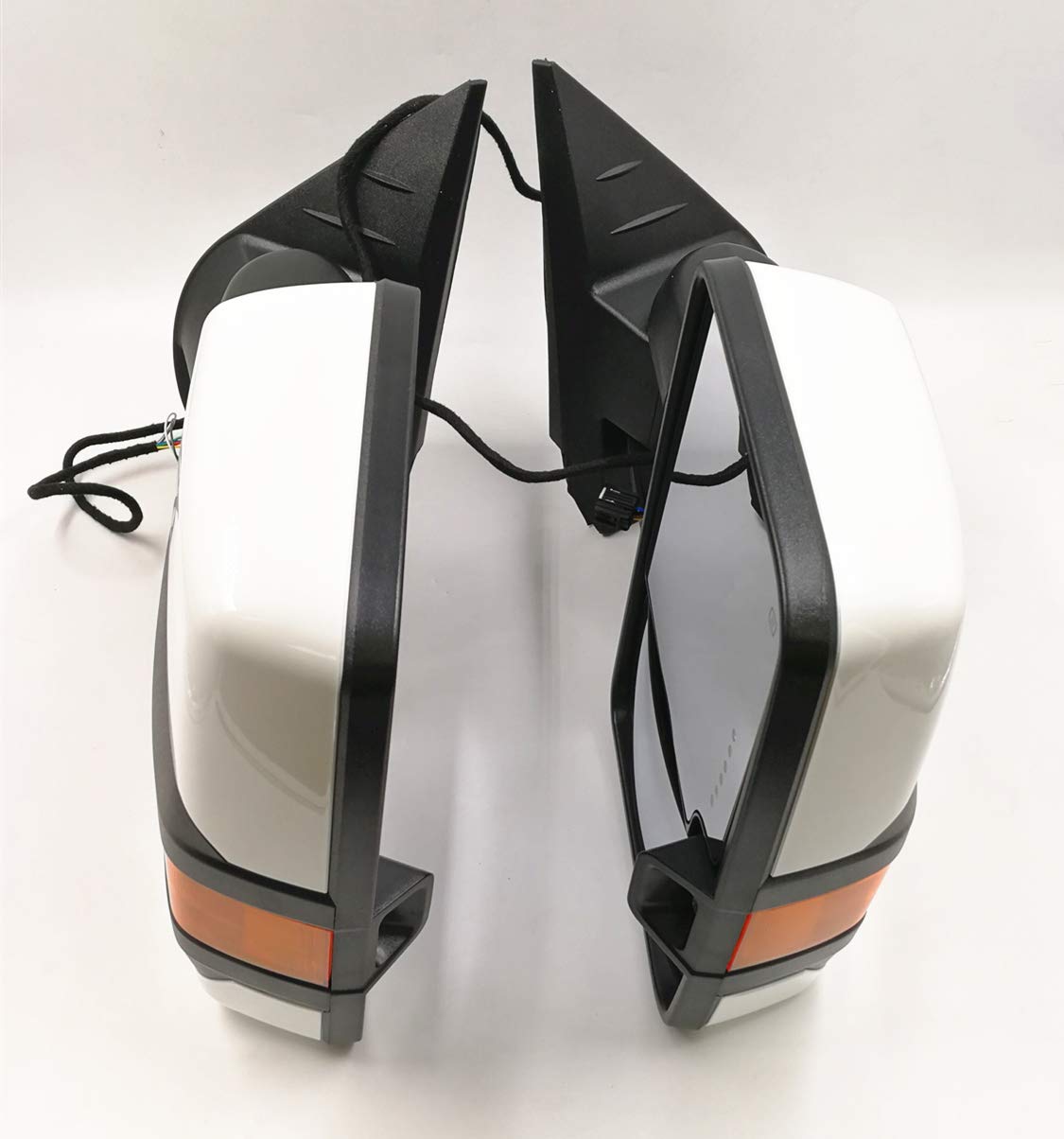 Custom Painted Olympic White 8624 Towing Mirrors for Chevy Silverado GMC Sierra Tahoe Suburban - Power Heated, Tow-On Glass, Amber LED Signal Lights & Backup Pair (2007-2013 Models) - Perfect for Heavy-Duty Towing, Off-Roading & Enhanced Nighttime Visibility
