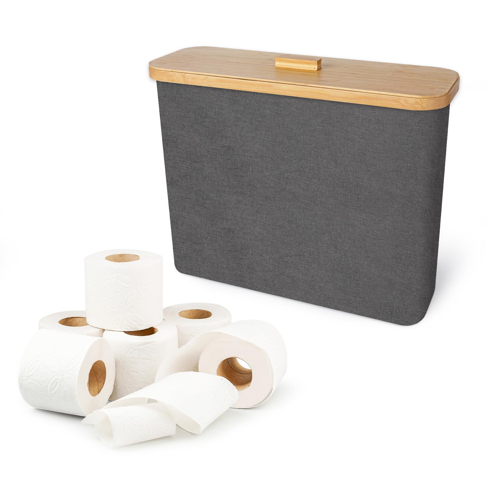 Bamboo Toilet Paper Storage Basket - 12 Rolls Holder Organizer for Bathroom, Toilet Tank & Countertop - Bathroom Accessories for Home, Office & RV - Space Saving & Stylish Storage Solution
