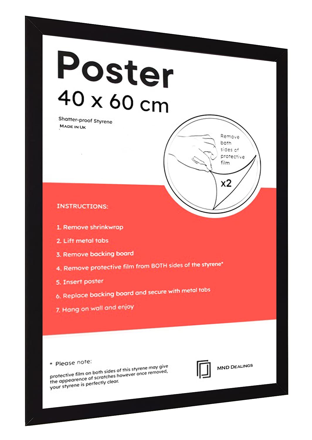 40x60cm Large Modern Poster Frame - Black Eton Wood Wall Gallery Frame with Shatterproof Perspex Sheet - Perfect for Living Room, Bedroom, Office Decor & Picture Hanging Display