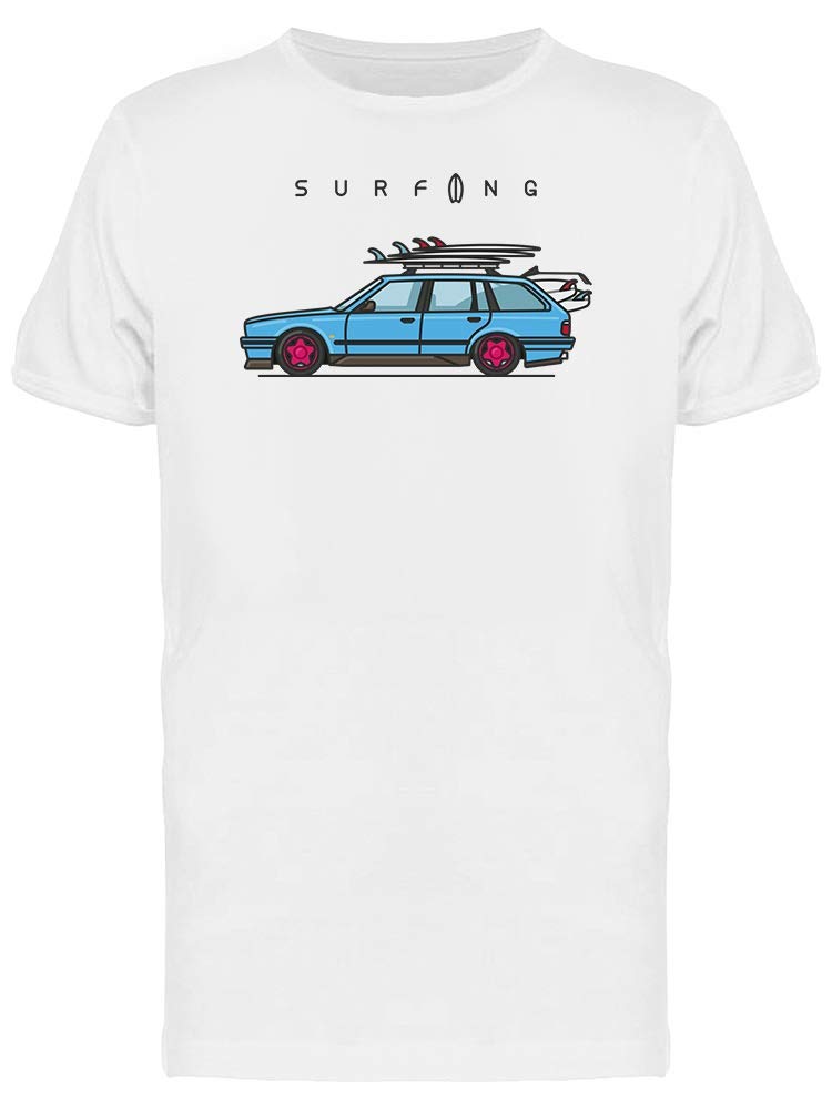 Men's Wagon Cars with Surfboard Graphic T-Shirt - Casual Summer Beachwear for Surfing & Outdoor Activities