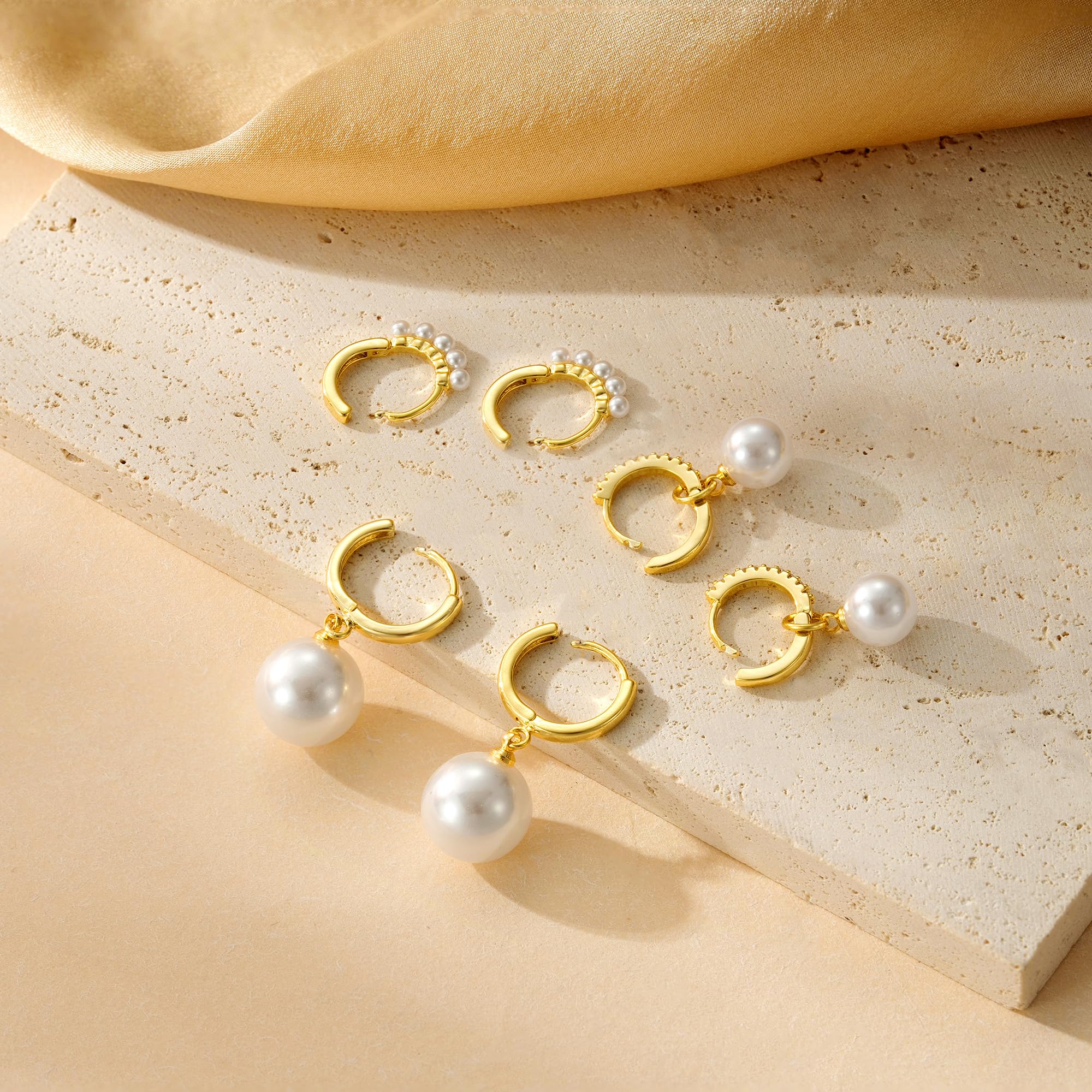 Elegant Gold Earrings for Women - Dainty Cubic Zirconia Studs & Pearl Hoop Earring Set, Trendy 18K Gold Plated Jewelry | Perfect for Parties, Weddings & Everyday Wear