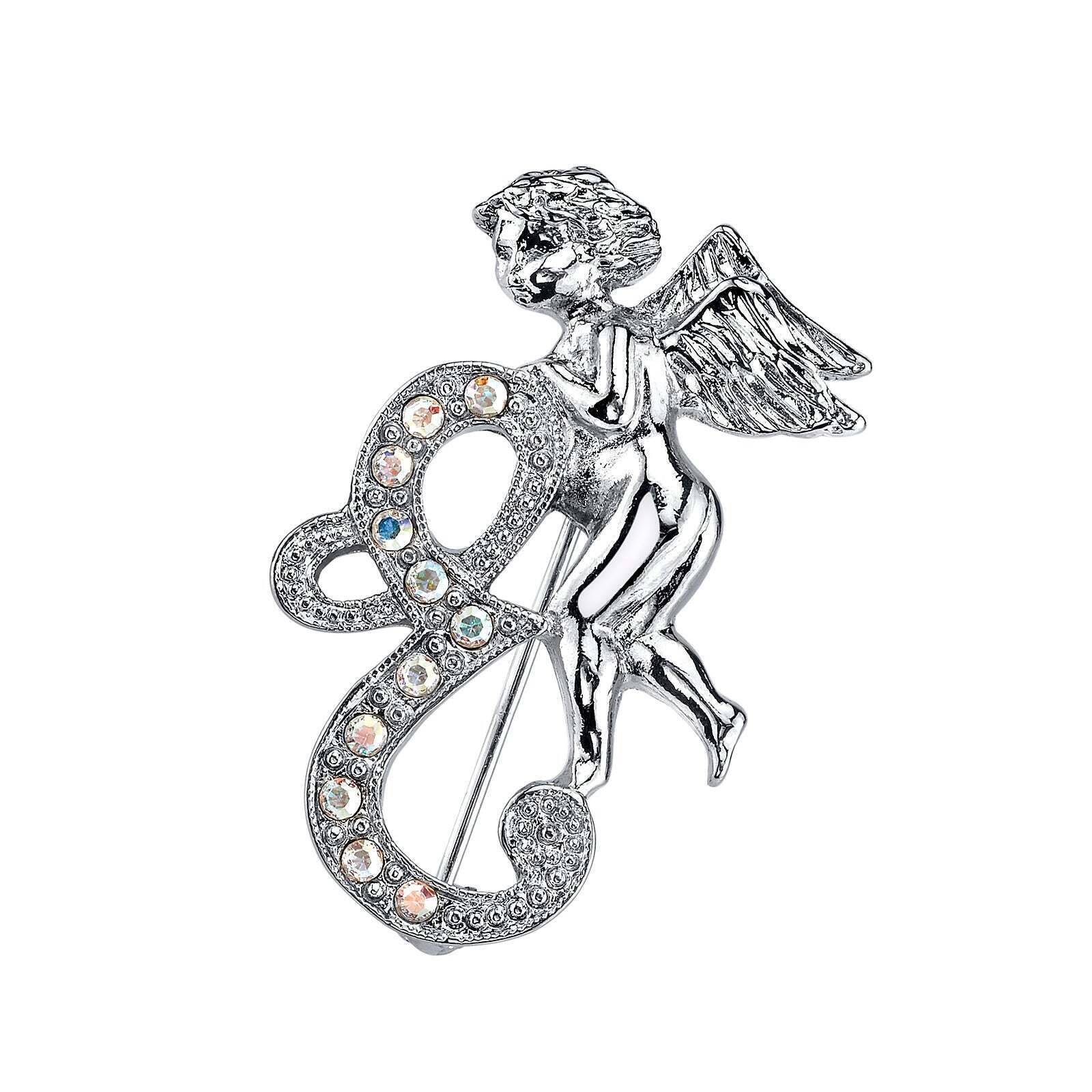 1928 Jewelry Aurore Boreale Crystal Angel Initial Pin - Elegant Personalized Initial Brooch for Women, Gift for Her, Perfect for Weddings, Anniversaries & Special Occasions