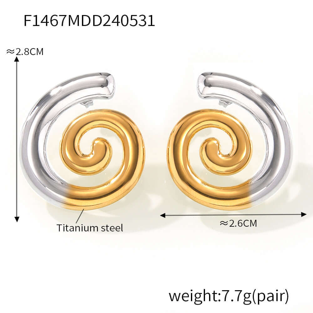 Two Tone Spiral Twist Stud Earrings for Women - F1467 | Elegant Fashion Jewelry for Parties, Dating & Everyday Wear