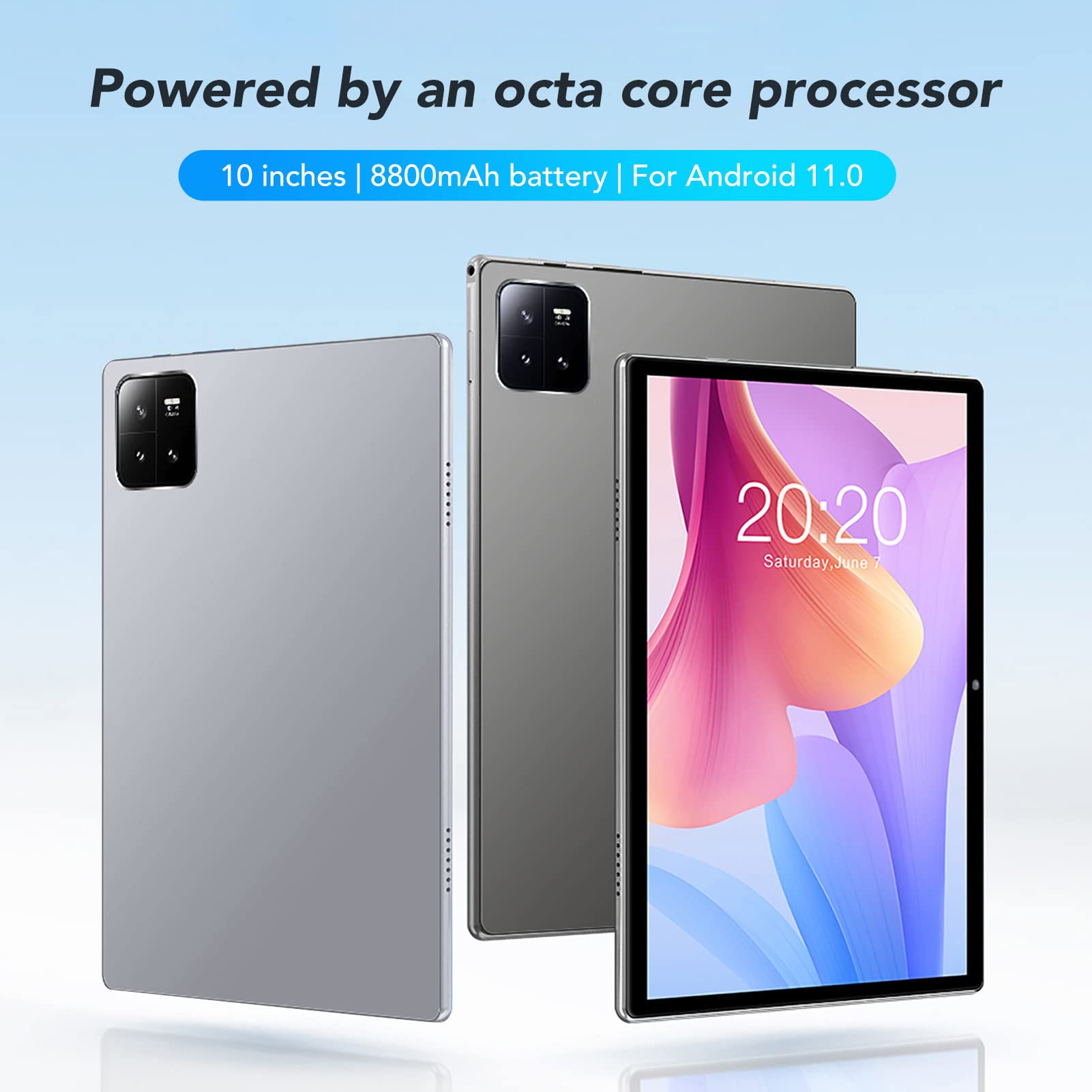 Jectse 10 Inch Android Tablet - 8GB RAM 128GB Storage, Octa-Core Processor, 8800mAh Battery, 16MP Dual Camera - HD 1920x1200 IPS Display - Silver (UK Plug) - Perfect for Work, Study & Entertainment