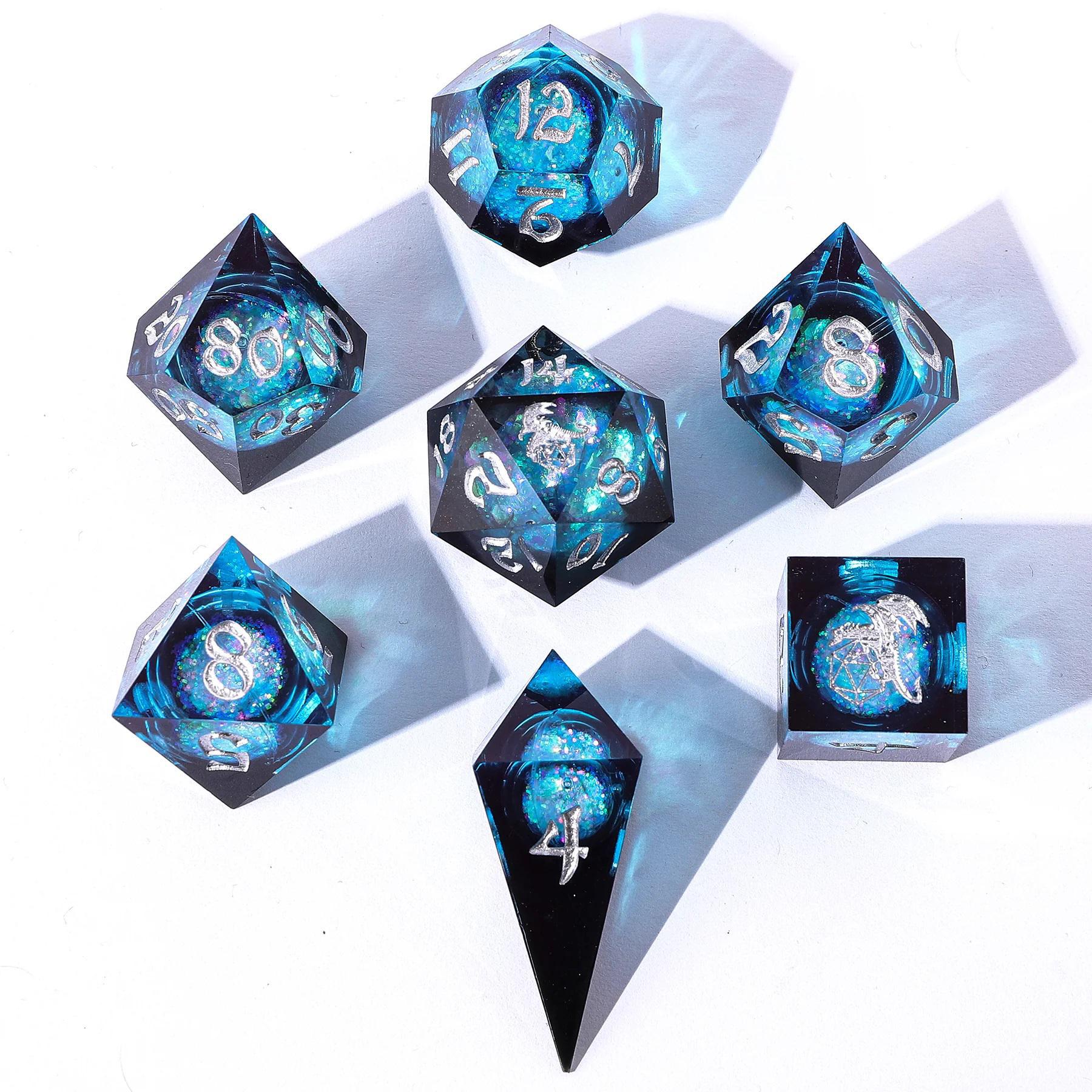 Captured Magic: Twilight Azure Liquid Core 7 Dice Set for D&D RPG Games | Perfect for Tabletop Roleplaying, Dungeons & Dragons, and Fantasy Gaming