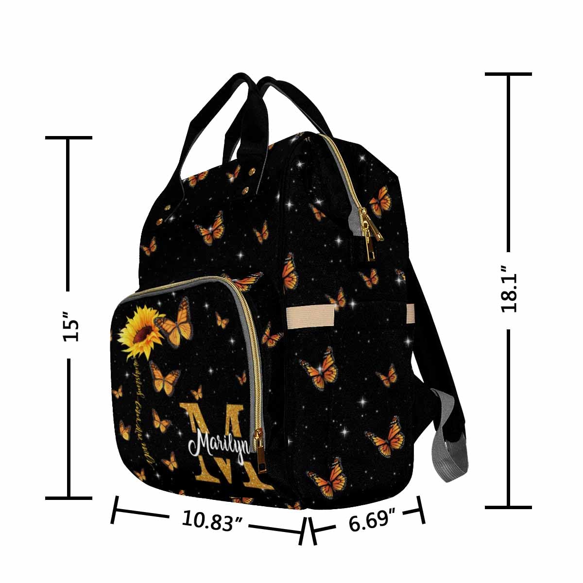 Artsadd Personalized Diaper Backpack - Custom Orange Butterfly Print Nappy Bag for Moms | Waterproof Travel, Camping & Hiking Essentials | Baby Shower Gift & Daily Use