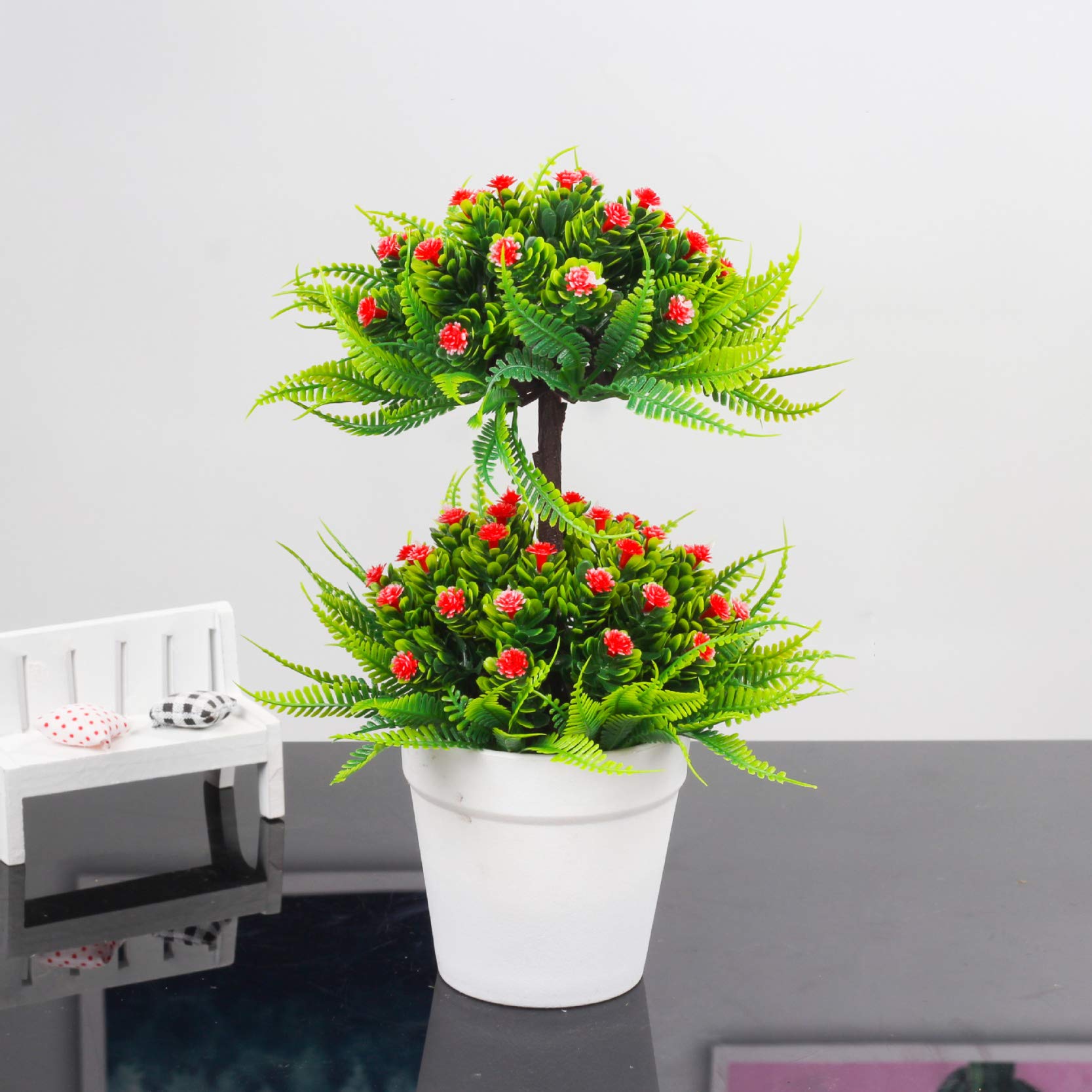 KKONION Artificial Bonsai Tree - Realistic Faux Pine Bonsai Plant for Home & Office Decor - Perfect for Bedroom, Bookshelf, Living Room, and Desk Decoration