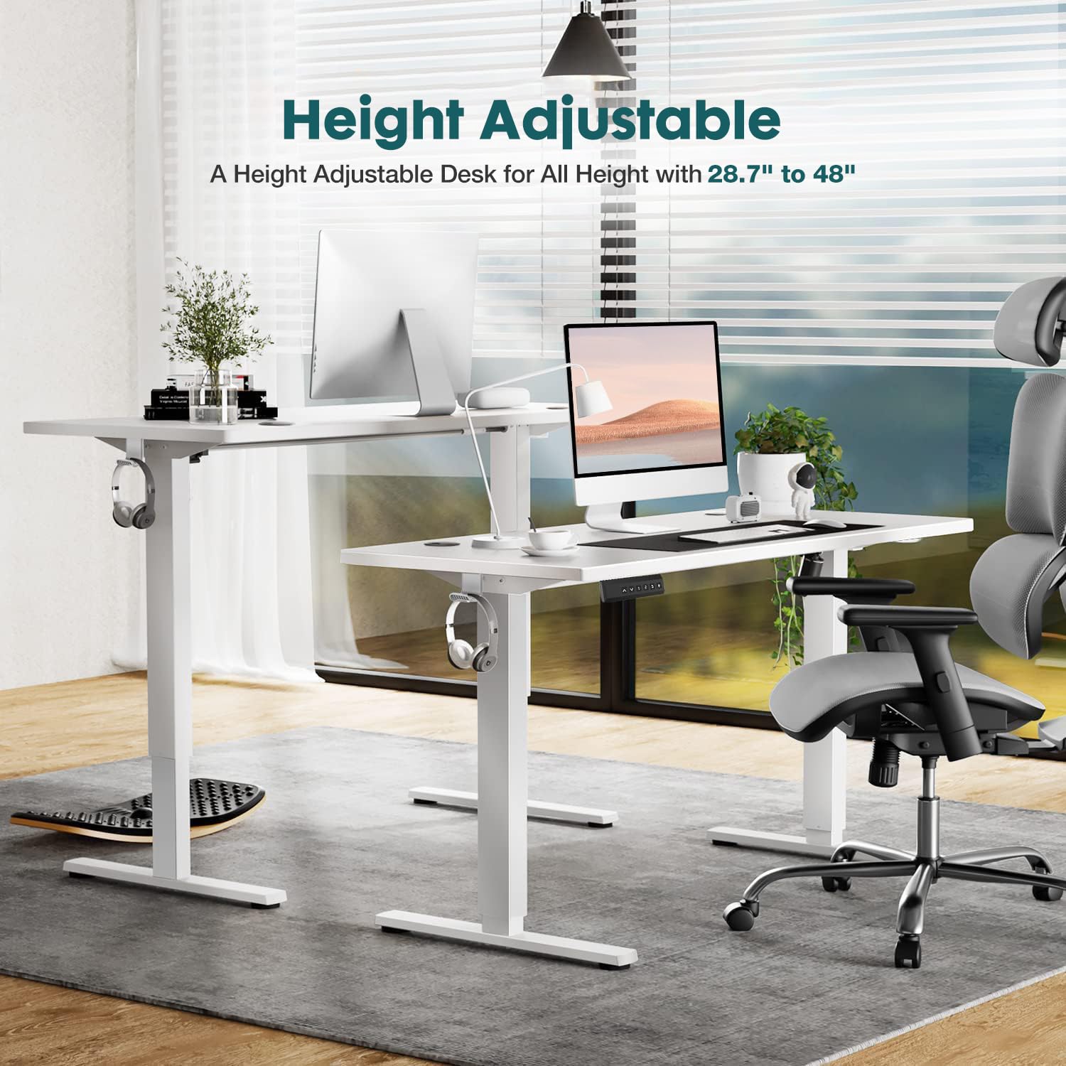 Electric Adjustable Height Standing Desk - 40 x 24 Inch Ergonomic Sit Stand Desk with Splice Board, 2 Hooks & Cable Management for Home Office - Perfect for Remote Work, Gaming & Study Setup