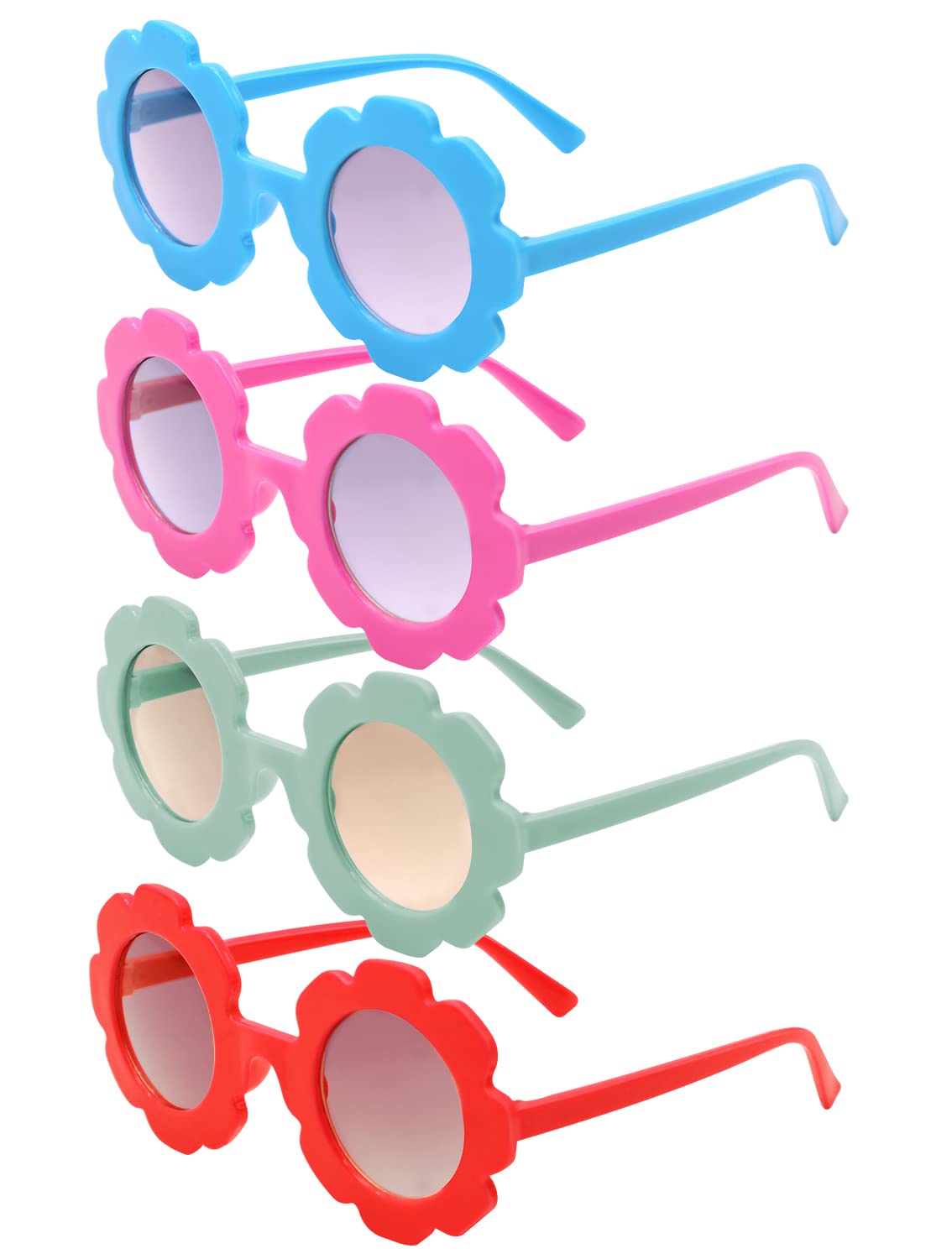 4 Pairs Round Flower Sunglasses for Girls - Cute Kids Sunglasses for Outdoor Beach & Summer Activities - UV Protection Flower Shaped Eyewear for Playtime, Vacation & Fashion Accessories