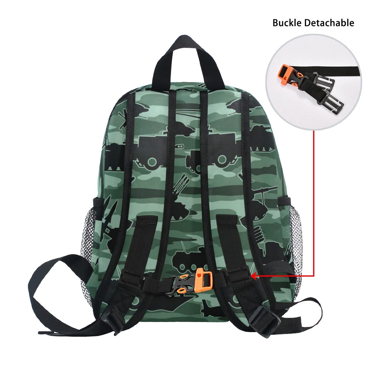 Custom Personalized Kids Name Backpack - Green Camo Tank Plane Toddler Daycare Travel Backpack for Boys & Girls | Durable Preschool Bookbag for School, Travel & Outdoor Adventures
