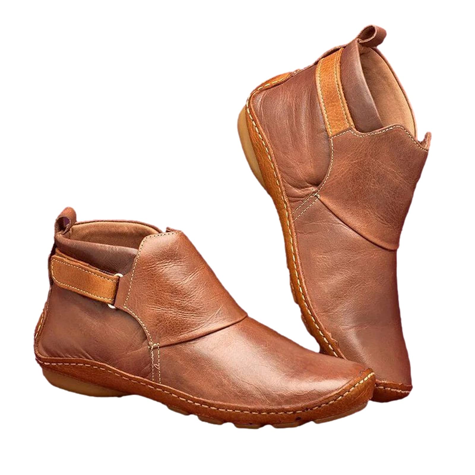 OiAnGi Women's Ankle Boots - Fashion Buckle Strap Round Toe Low Wedge Heel Booties for Casual Wear | Retro Comfortable Non-Slip Riding Shoes for Walking, Office & Daily Outfits