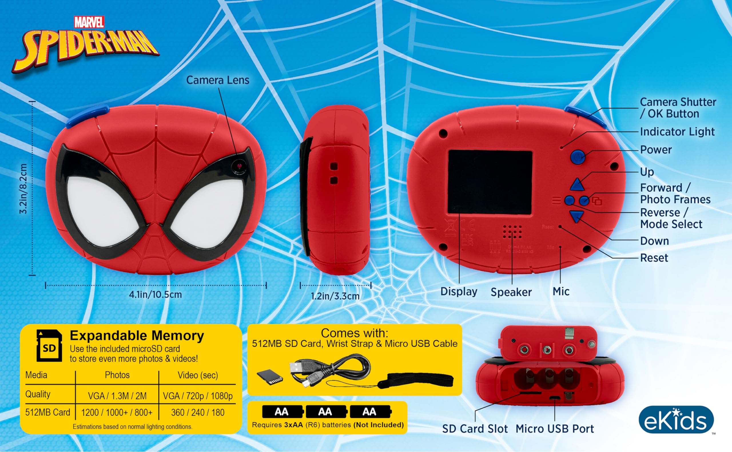 **Spiderman Kids Digital Camera with 8MP HD Video, 32GB SD Card & Fun Stickers - Perfect Gift for Spiderman Fans, Birthday & Travel Adventures**