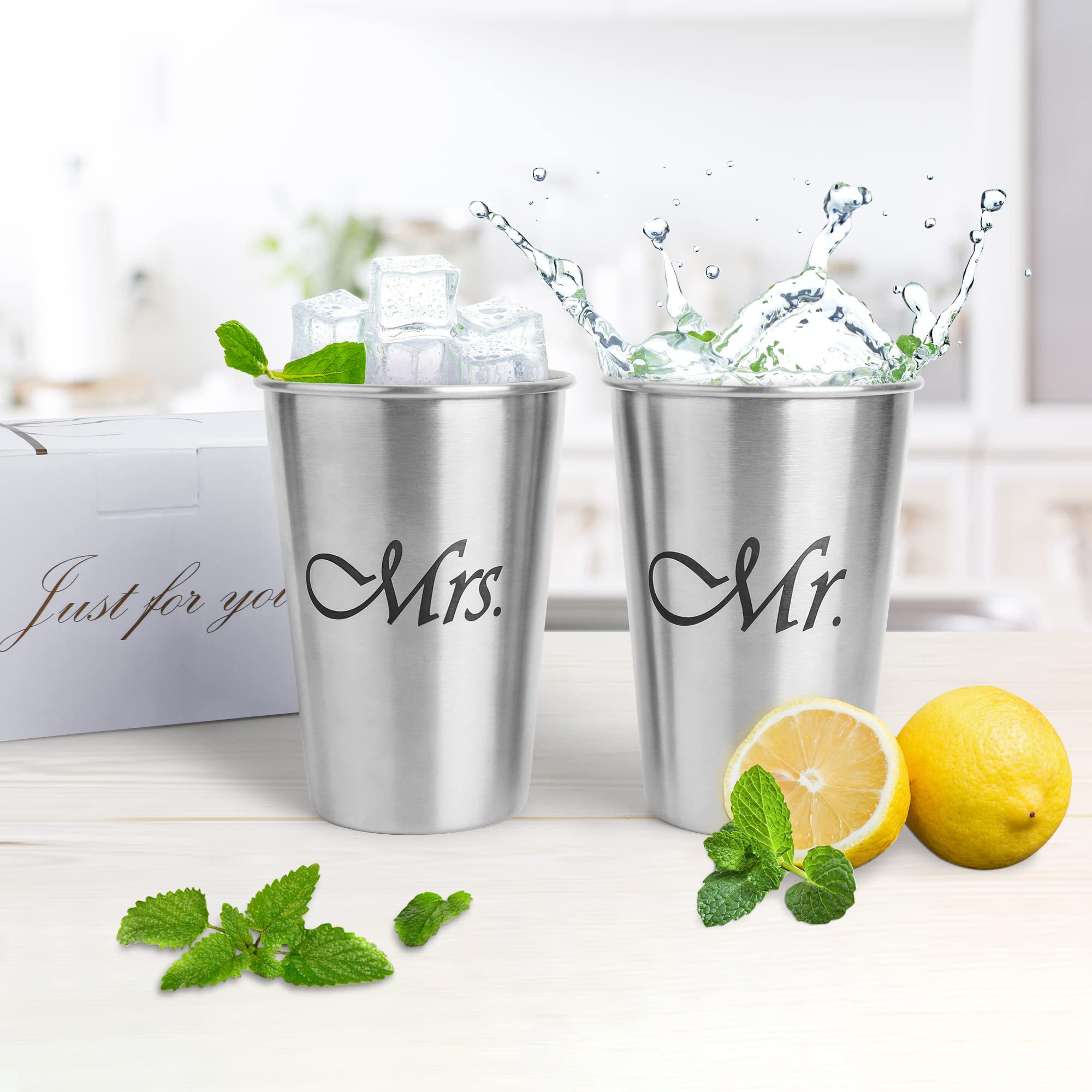 Personalized Mr and Mrs Stainless Steel Cups - Wedding Gifts for Couples, Bridal Shower, Anniversary & Engagement Presents - Ideal for Newlyweds, Husband & Wife - Perfect for Coffee, Tea or Romantic Date Nights at Home