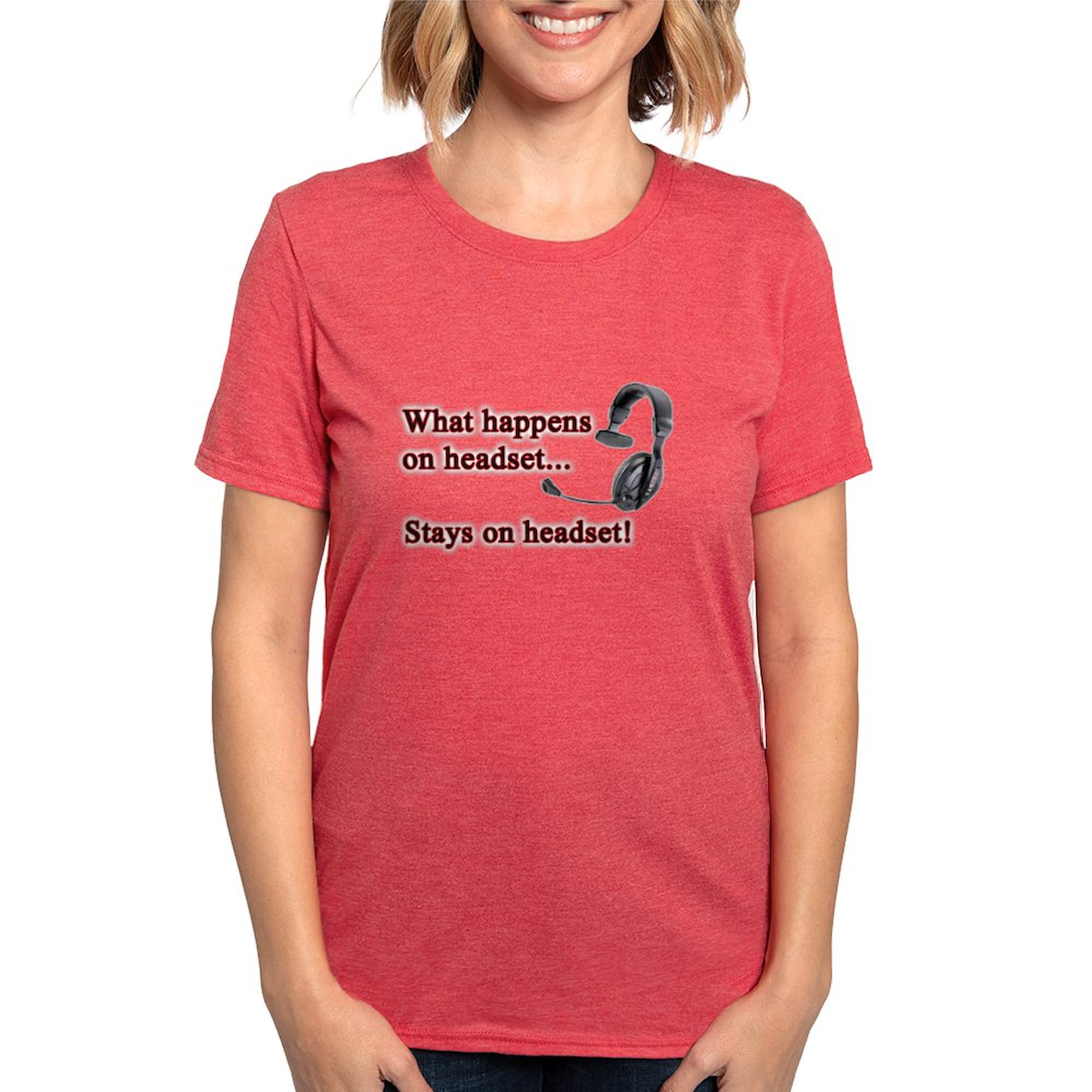 Women's Tri-Blend T-Shirt - Funny 'What Happens On Headset' Graphic Tee - Soft & Comfortable Casual Wear for Gaming, Work & Everyday Outfits