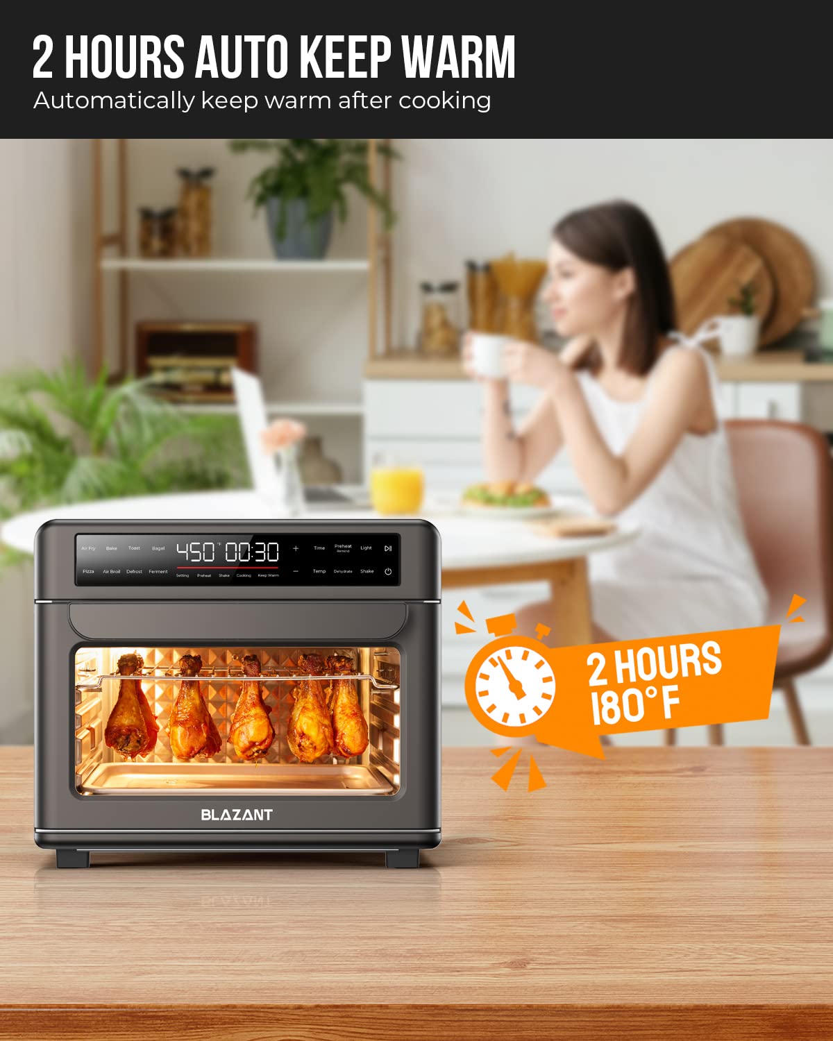 **BLAZANT 26QT Large Capacity Air Fryer Toaster Oven Combo with Detachable Dishwasher-Safe Panel – Bake, Toast, Air Fry, Grill, Broil, Defrost – Perfect for Pizza, Bagels & Family Meals**    *(Use Cases: Ideal for small kitchens, quick breakfasts, crispy snacks, and healthy family dinners.)*