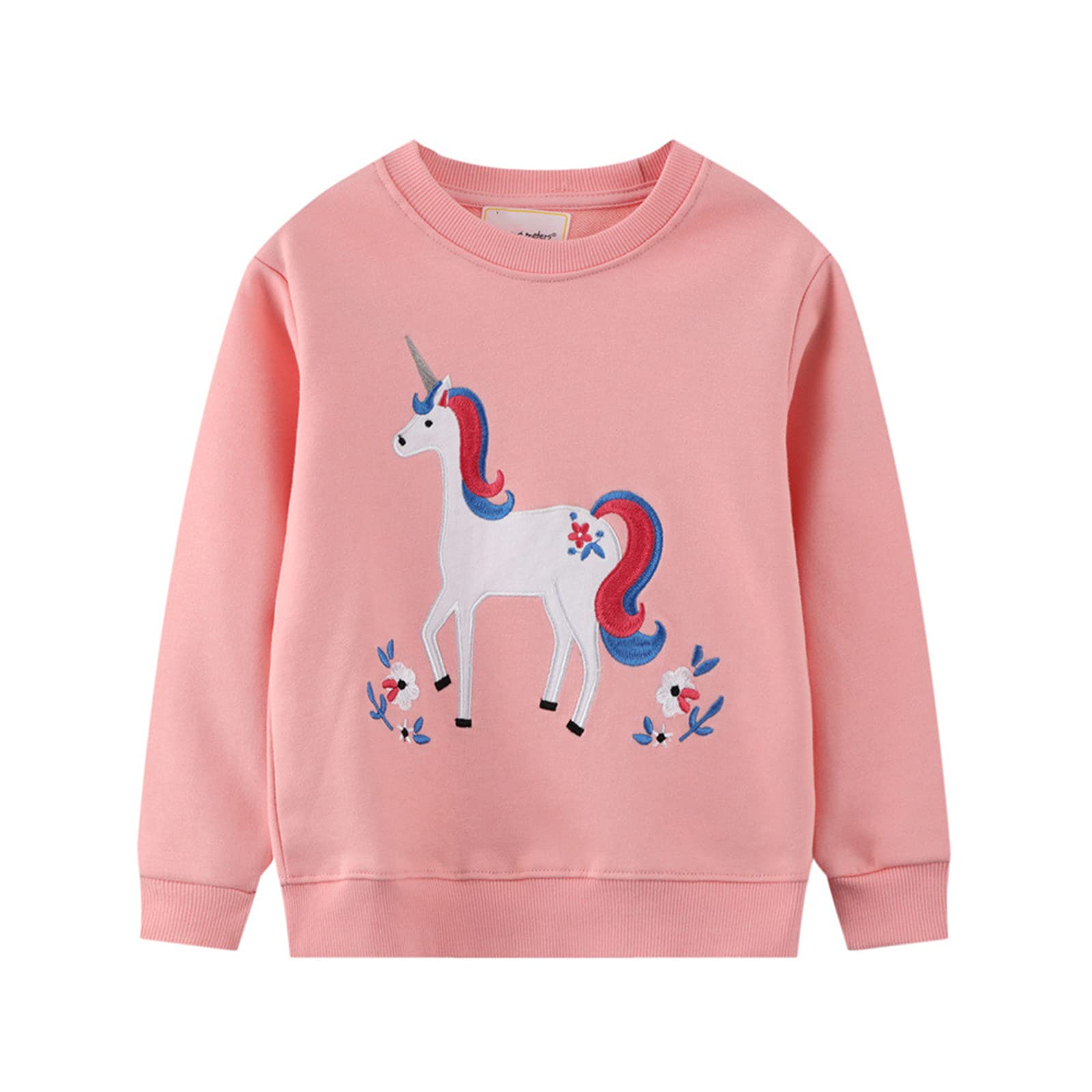Girls' Graphic Crewneck Sweatshirt - Long Sleeve Cotton Fleece Pullover | Cute Casual Playwear Top for Toddlers & Kids | Perfect for School, Playdates & Family Outings