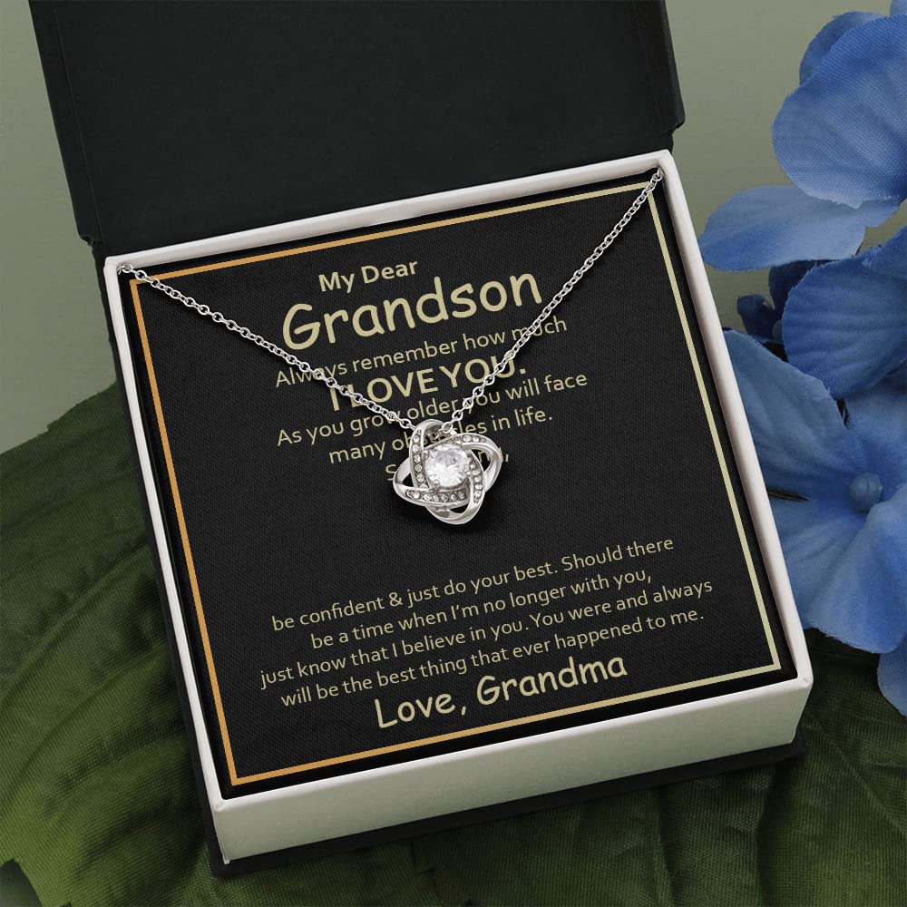 My Dear Grandson Love Knot Necklace - Always Remember How Much I Love You | Meaningful Birthday Gift from Grandma | Inspirational Keepsake for Grandchildren | Perfect for Birthdays, Graduation & Special Occasions