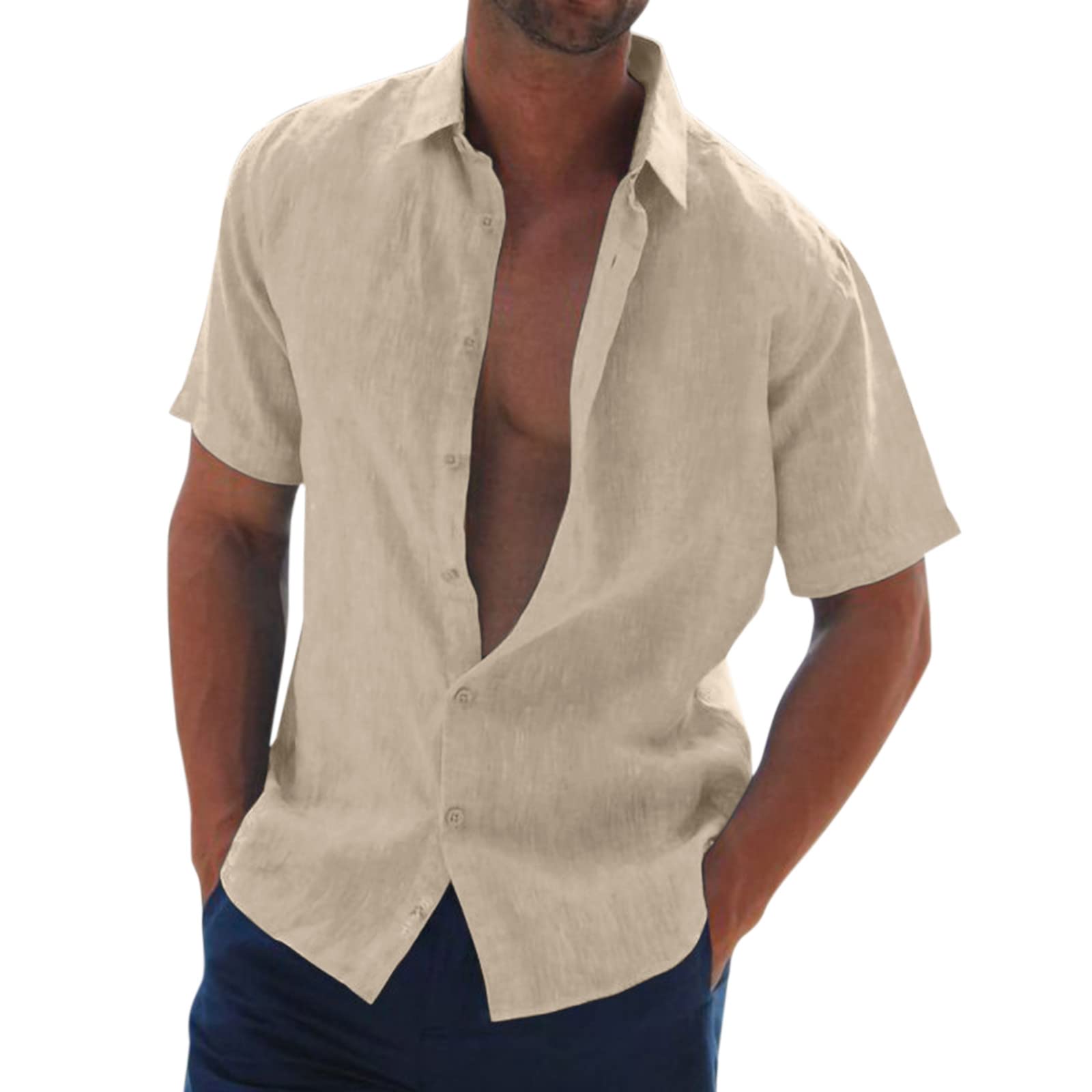 Men's Short Sleeve Dress Shirts - Slim Fit Poplin Button Up Shirt for Tropical Holiday & Beach Wear | Stylish Solid Casual Blouses for Summer Vacation & Outdoor Events