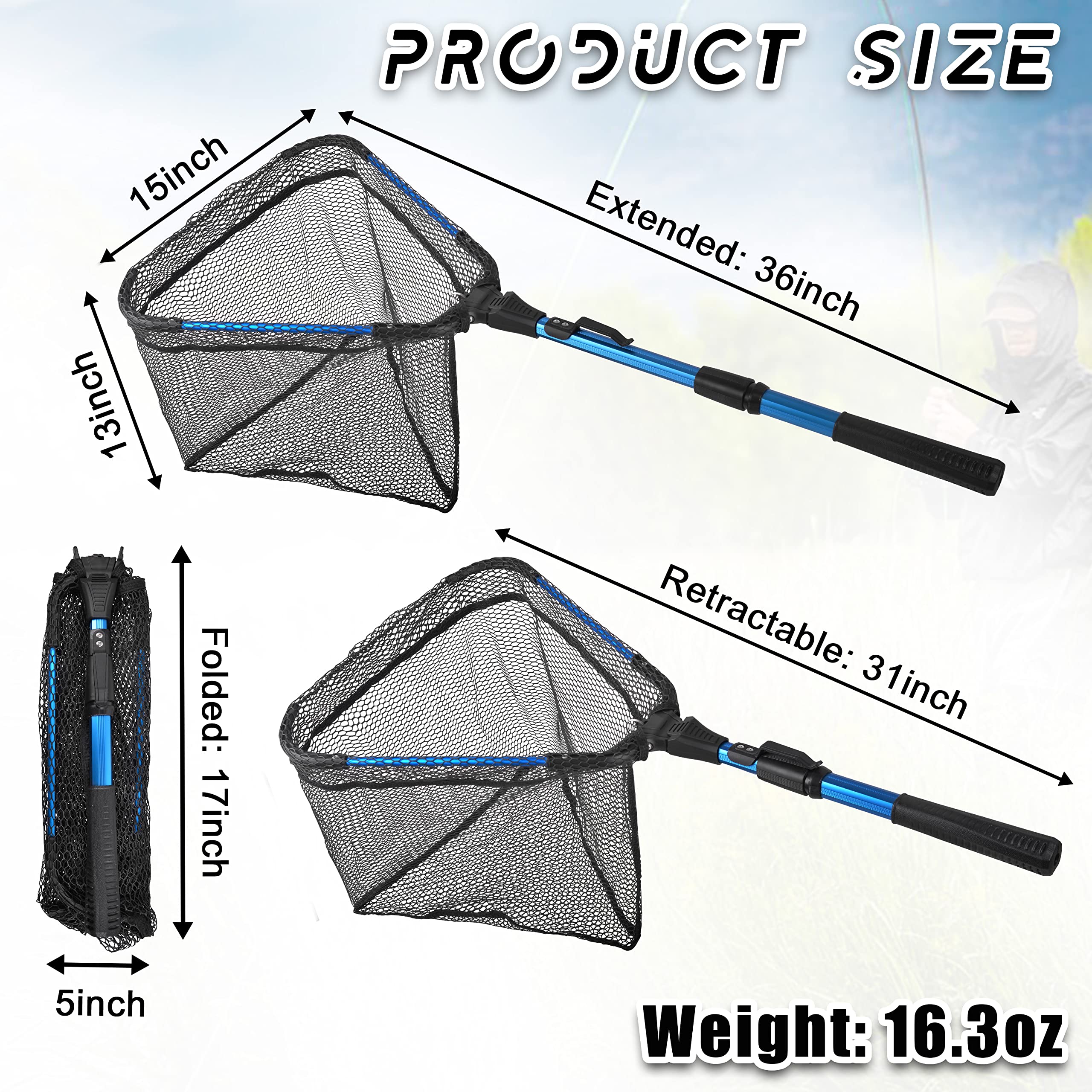 **Collapsible Fishing Landing Net with Telescopic Handle - Floating Rubber Mesh for Kayak, Boat, Saltwater & Freshwater - Safe Fish Catch & Release for Anglers & Outdoor Enthusiasts**    *(Perfect for Kayak Fishing, Boat Trips, Catch-and-Release Practices & Outdoor Adventures)*