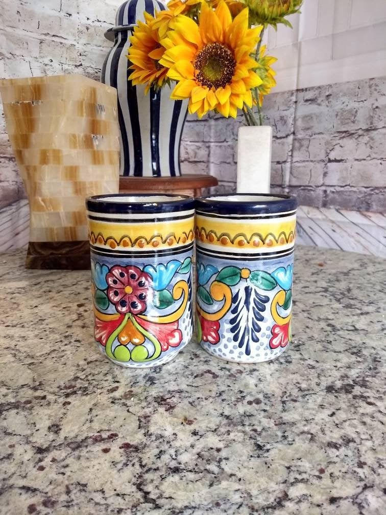 Hand-Painted Majolica Ceramic Talavera Pitcher Set with 6 Tumblers - Traditional Mexican Style Pitcher and Mug Gift Set for Margaritas, Lemonade & Iced Tea - Perfect for Parties, Home Decor & Kitchen Use
