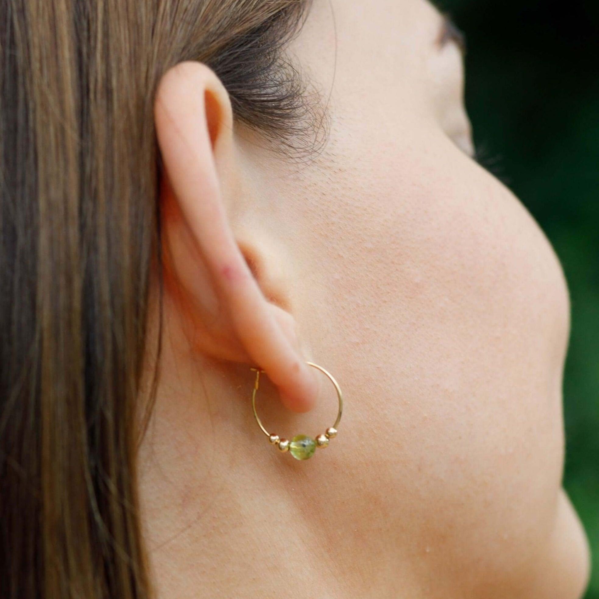 Peridot Gemstone Beaded Hoop Earrings - Dainty Green Stone Jewelry for Women | Perfect for Everyday Wear, Parties & Special Occasions