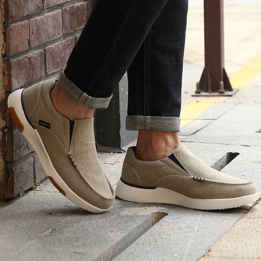 OrthoComfoot Men's Orthopedic Slip-On Shoes with Arch Support - Plantar Fasciitis Relief Loafers for Foot & Heel Pain - Comfortable Canvas Walking Shoes for Work, Travel & Daily Wear