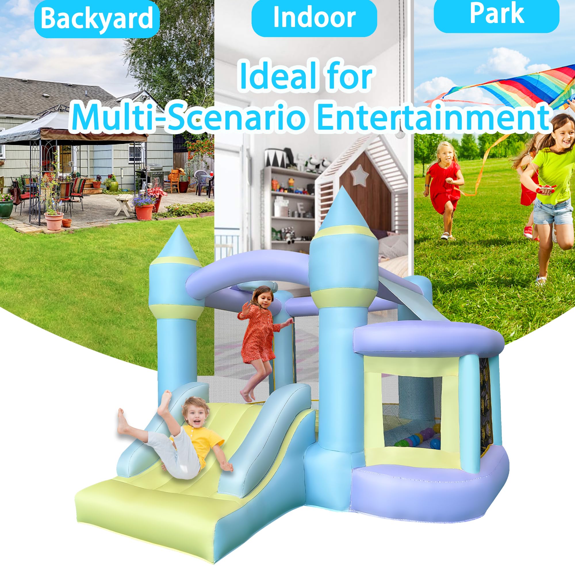 **RETRO JUMP Inflatable Bounce House for Kids - Bouncy Castle with Slide, Ball Pit, Basketball Rim, Blower Included | Indoor/Outdoor Play, Birthday Parties, Backyard Fun (Includes Balls, Storage Bag, Patch Kit, Stakes)**