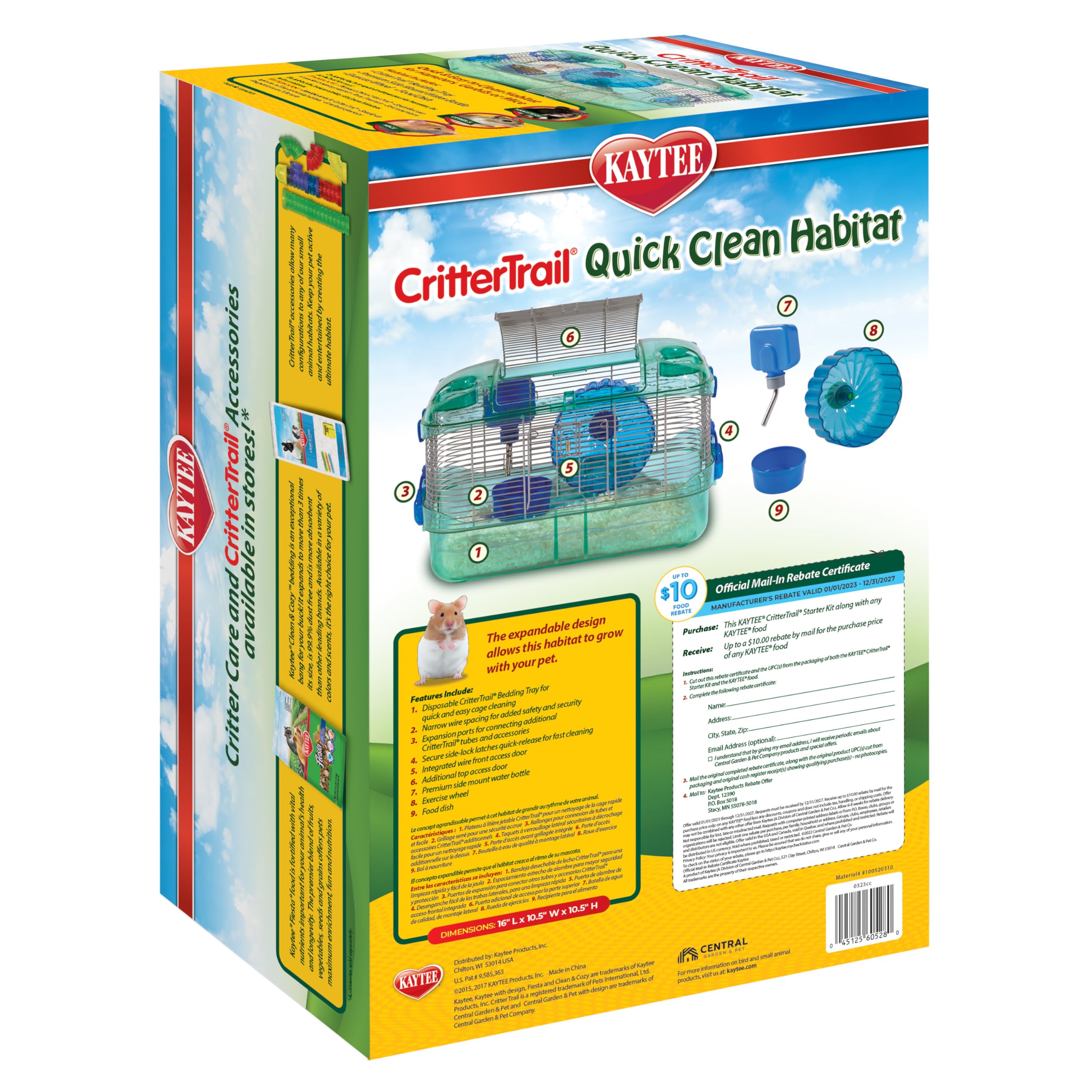 Kaytee CritterTrail Quick Clean Habitat for Small Pets - Gerbils, Hamsters & Mice | Easy-Clean Cage with Removable Tray | Perfect for Home, Classroom or Office Use