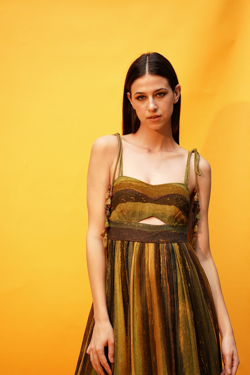 Green Stripe Print Cutout High Low Dress - Women's Fashion Summer Party Cocktail Dress for Beach, Wedding & Evening Events