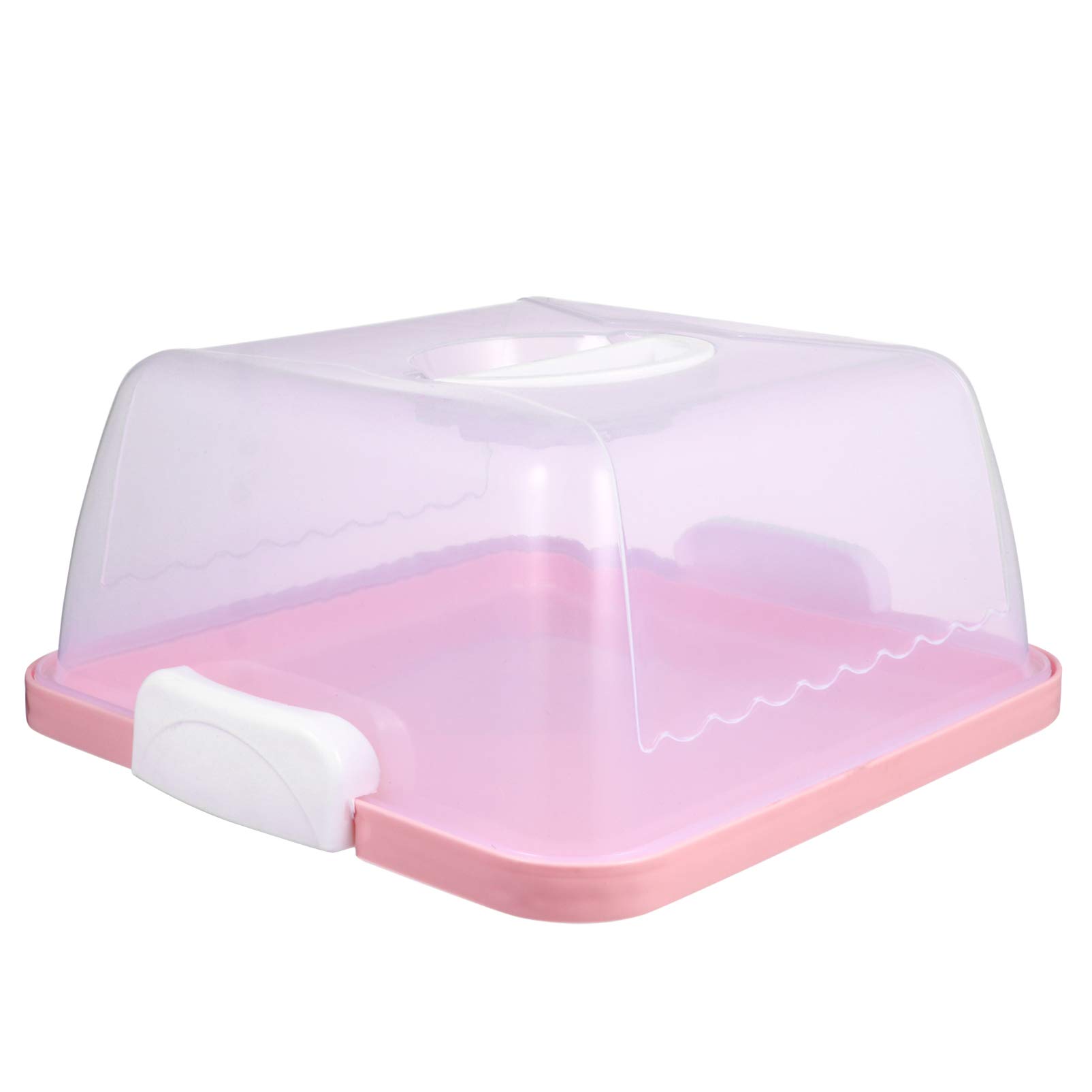 Pink Plastic Cake Carrier with Lid & Handle - Portable Square & Round Cake Container for Birthday, Wedding, Cupcakes - Food Storage Keeper Dome for Home, Bakery & Party Use