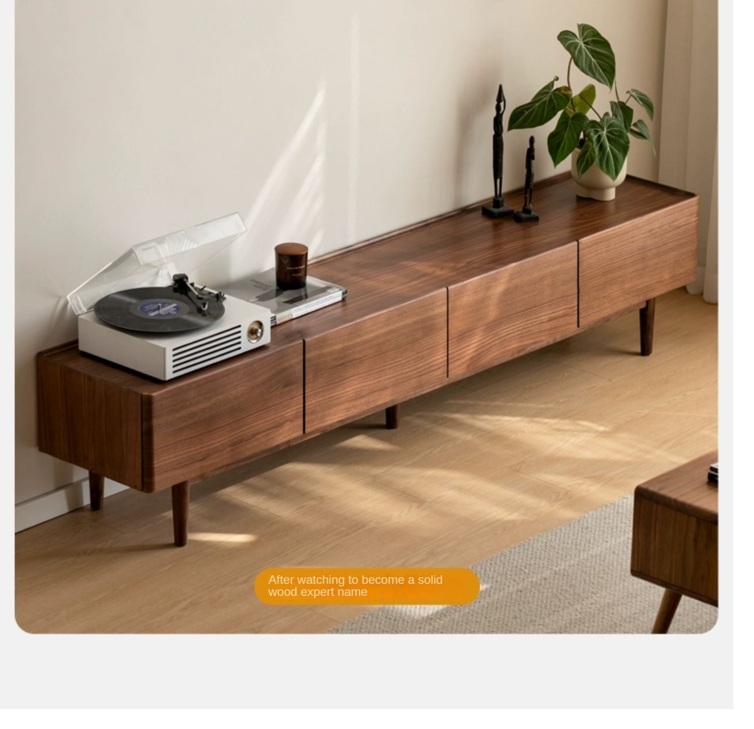 Modern Black Walnut Solid Wood TV Stand - Minimalist Entertainment Center for Living Room, Home Theater & Media Storage