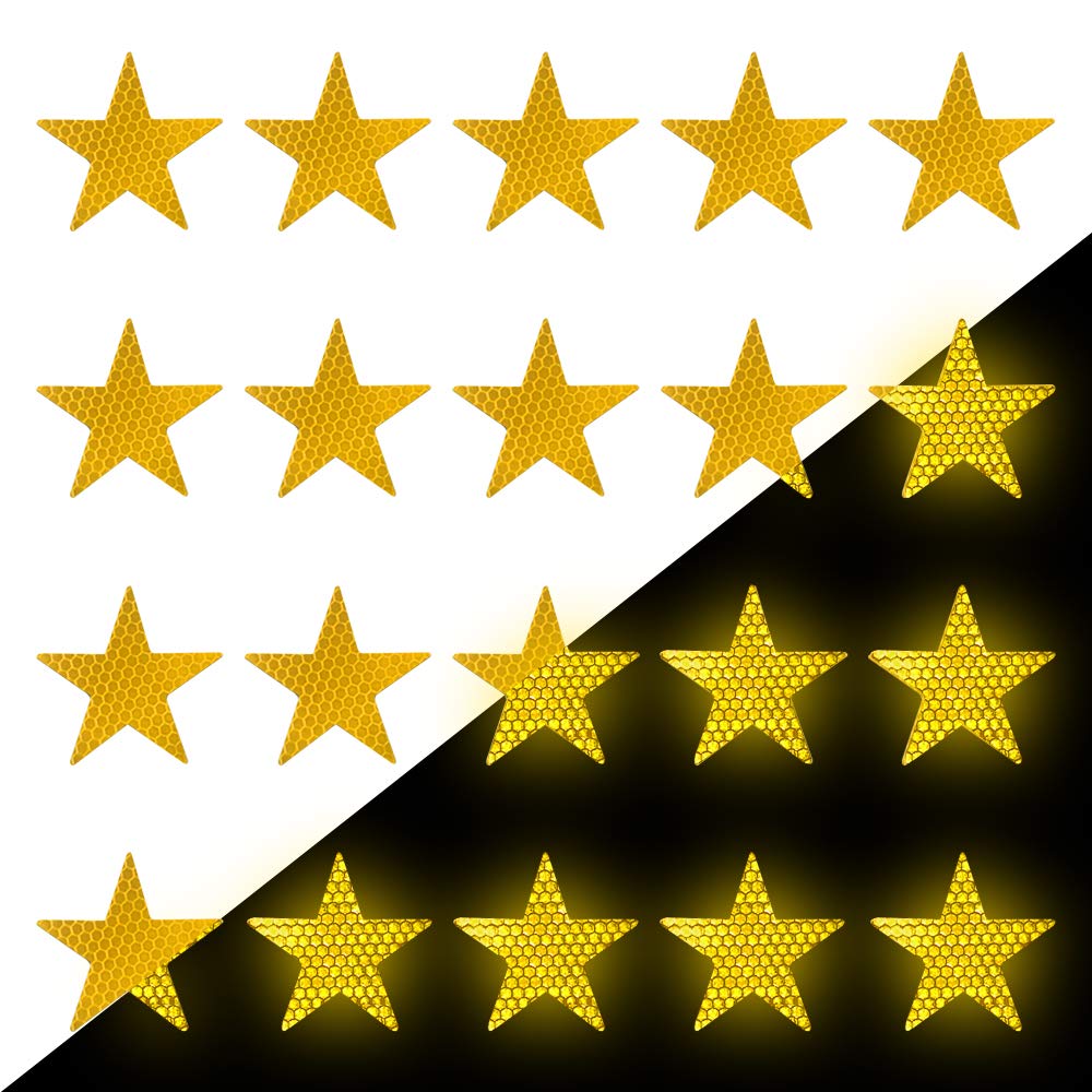 MAITE Star Shape Reflective Tape - Waterproof Self-Adhesive High Visibility Safety Tape (20 Pcs, Yellow) for Outdoor Gear, Bikes, Helmets & Emergency Kits