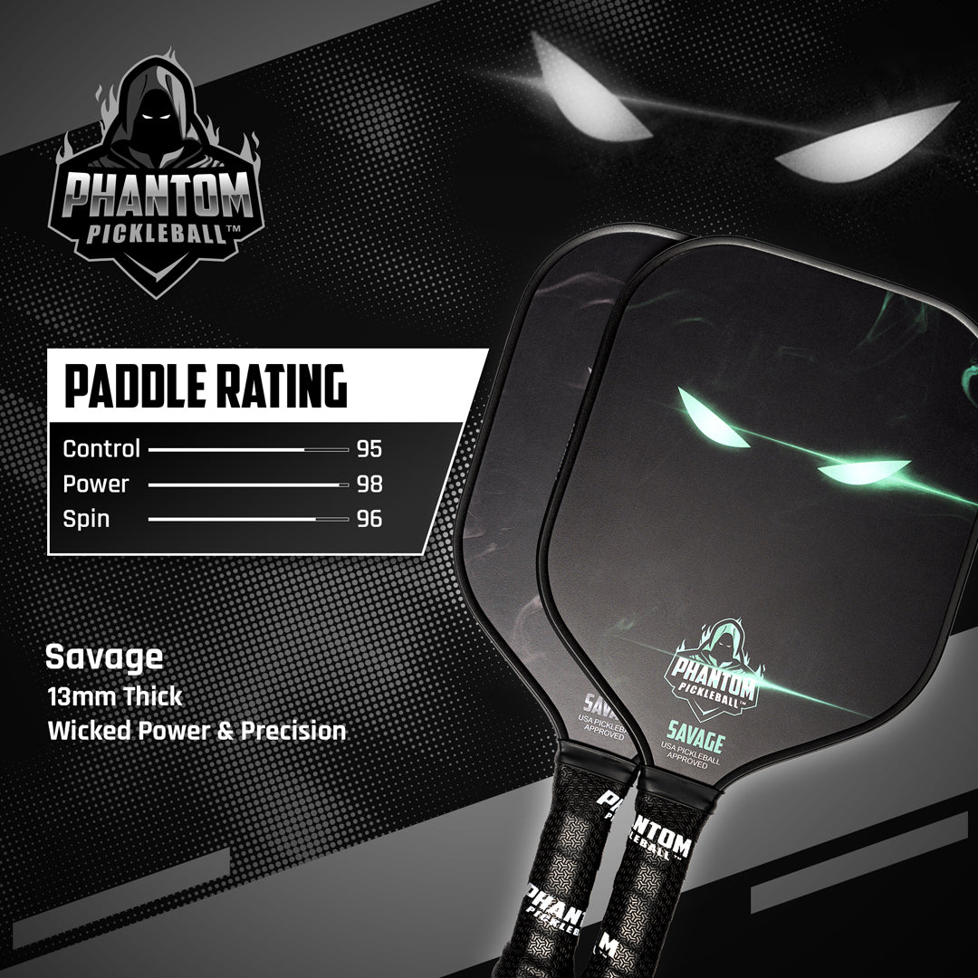 Phantom Savage Pickleball Paddle - Premium Carbon Fiber Pickleball Racket with Comfort Grip | Perfect for Indoor & Outdoor Court Games, Tournaments & Recreational Play