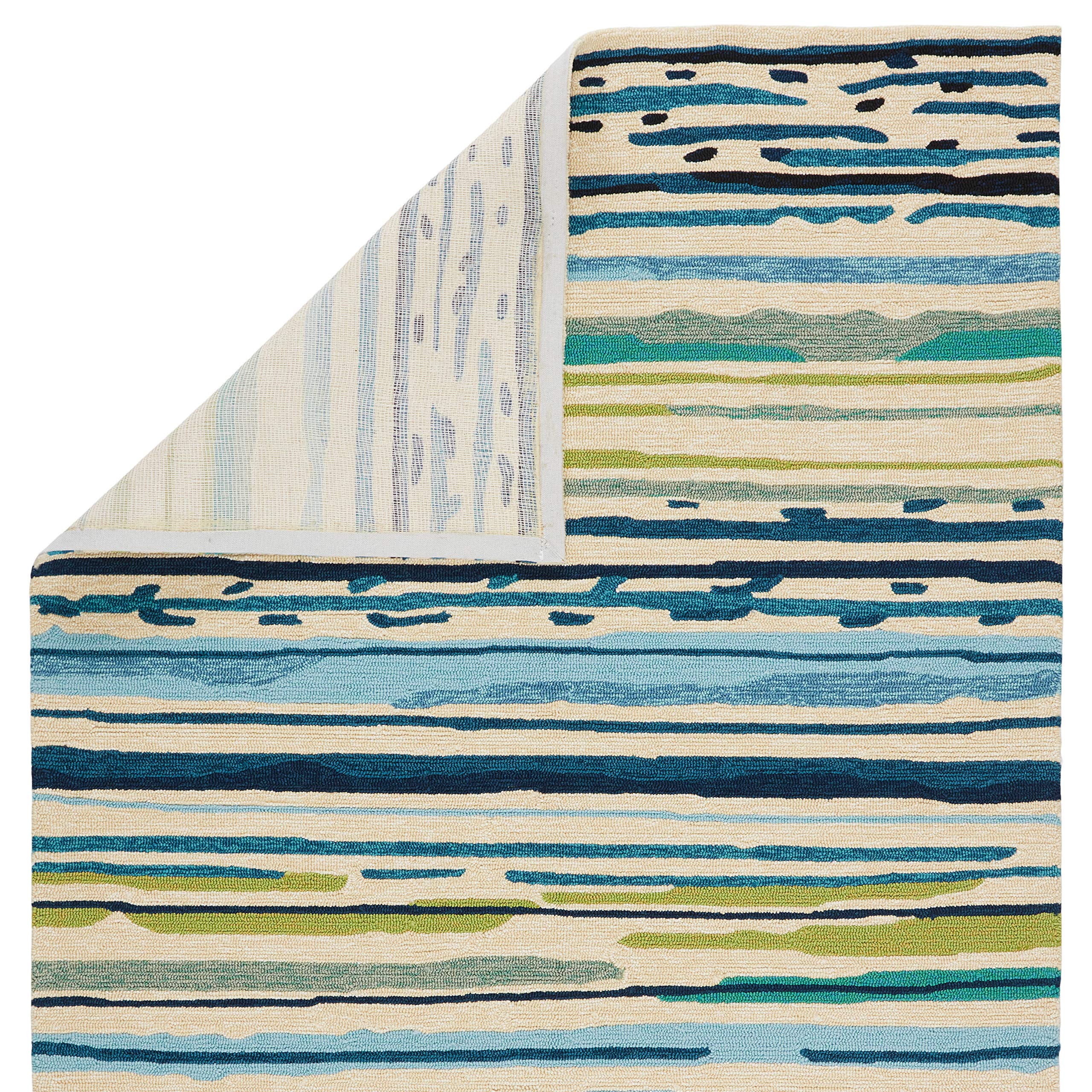 Jaipur Living 4x6 Outdoor Area Rug - Blue & Green Striped Patio Rug for Garden, Deck, and Poolside Decor