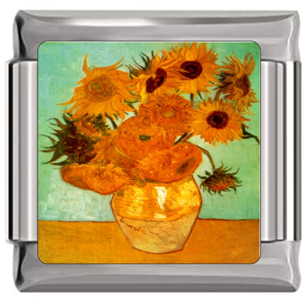 Van Gogh Sunflowers Painting Italian Charm Bracelet - Perfect for Art Lovers, Gift Giving & Fashion Accessories