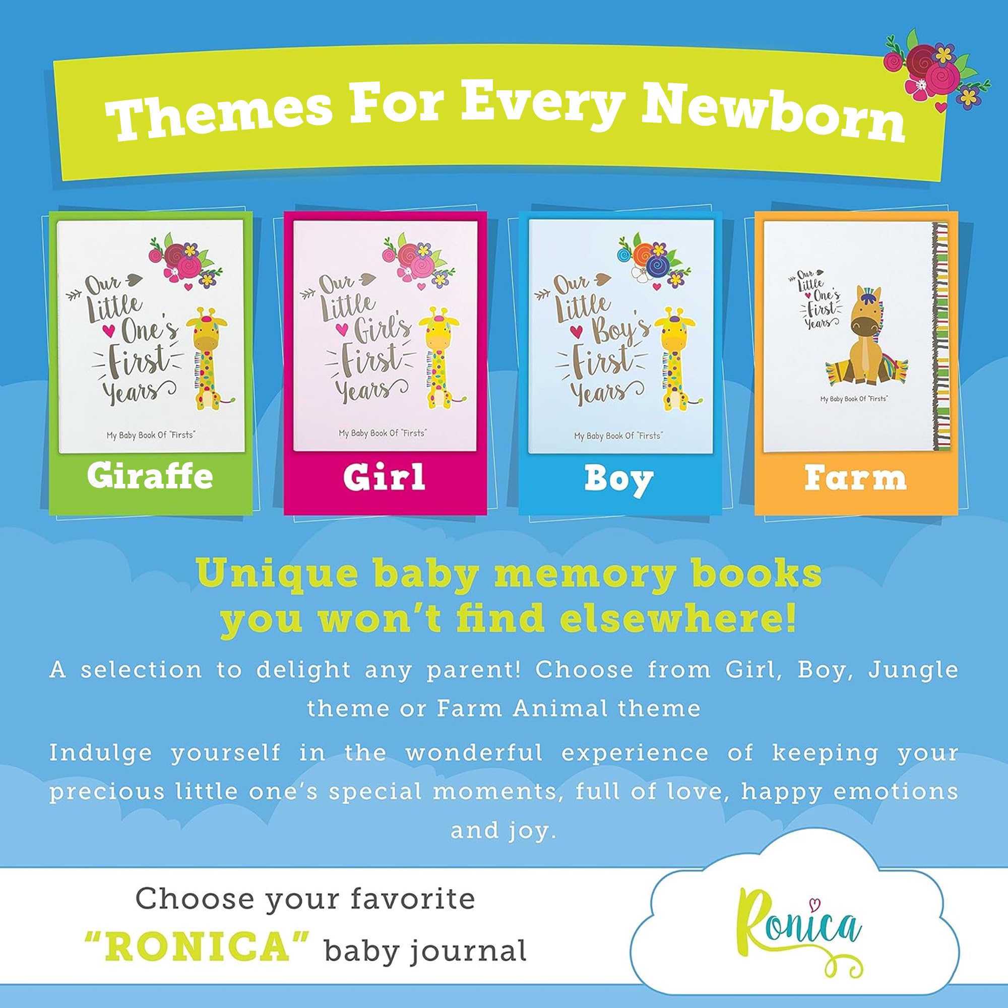 Ronica Baby Girl Memory Book - Easy-to-Use Photo Album & Scrapbook for New Parents | Record Milestones, First Photos & Special Moments | Perfect Baby Shower Gift & First Year Keepsake