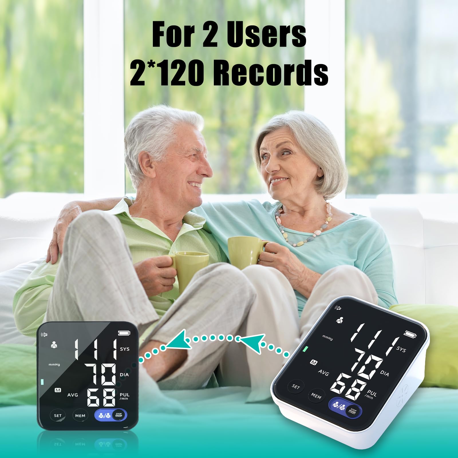 Accurate Upper Arm Blood Pressure Monitor for Home Use - 240 Memory, 2 Users, Adjustable Cuff (8.7