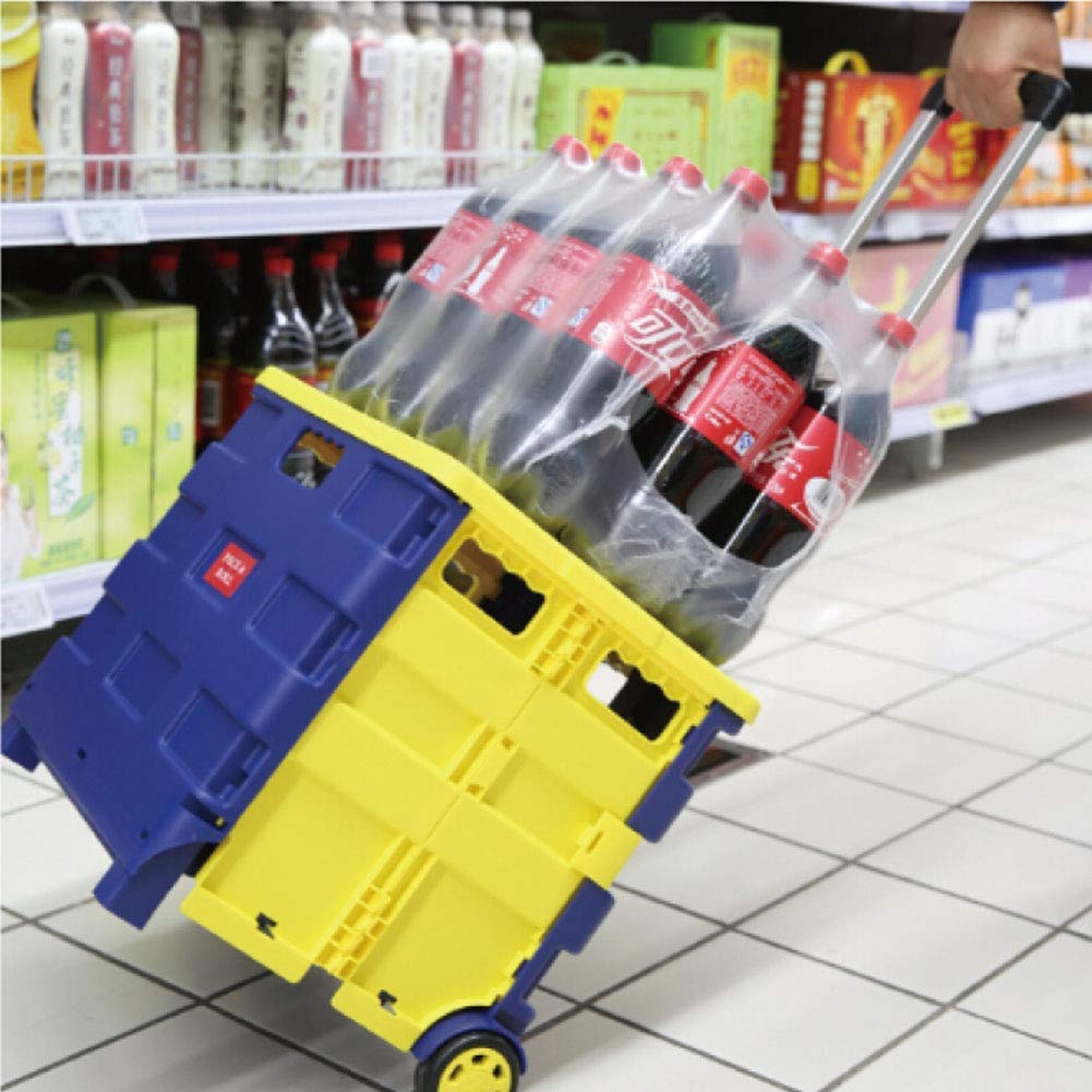 Heavy Duty Collapsible Two-Wheeled Utility Cart with Lid & Seat - Lightweight Rolling Handcart for Groceries, Shopping, and Storage | Perfect for Supermarkets, Camping, and Home Organization