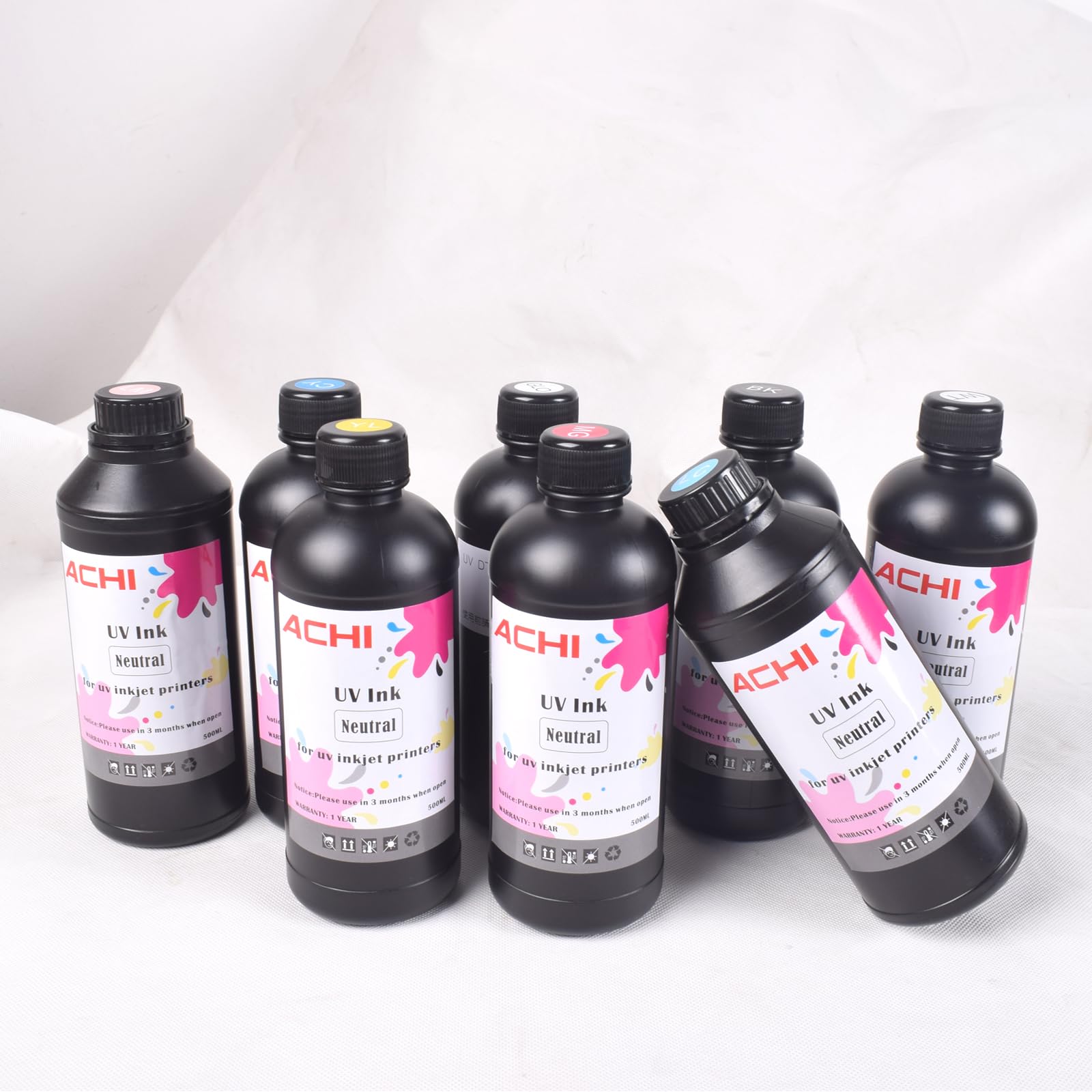 8X500ML UV Ink for UV 6090 Printer - High-Quality CMYKWV + Varnish+LC+LM Ink Set Compatible with XP600, TX800, TX300, DX4-DX10 Printers - Perfect for Printing on Metal, Wood, Glass - Ideal for Signage, Home Decor & Industrial Applications