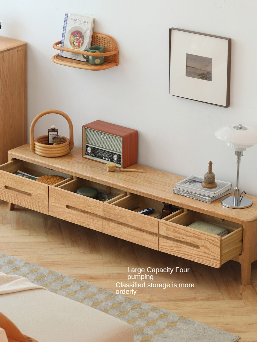 Solid Oak Wood TV Stand with 4 Drawers - Sturdy Media Console for Living Room, Bedroom & Home Theater Storage