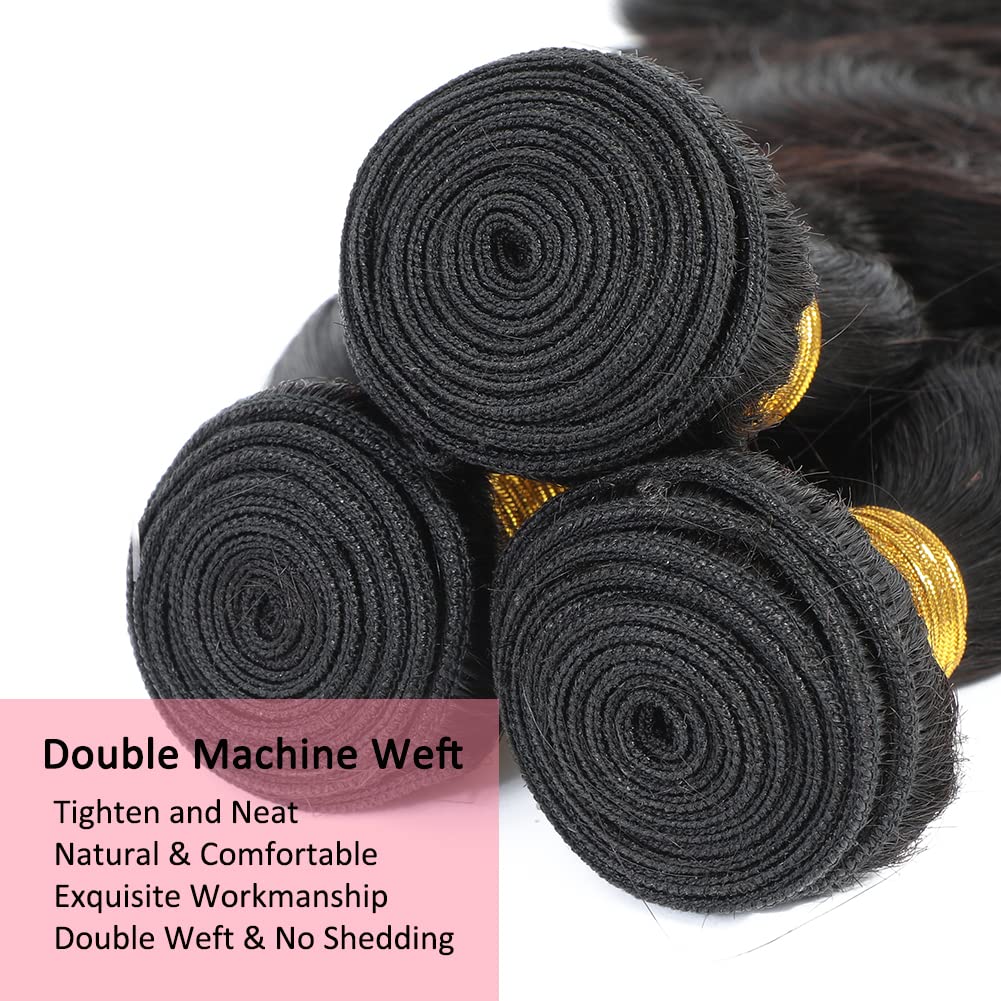 26 28 30 Inch Brazilian Body Wave Human Hair Bundles - 100% Unprocessed Virgin Hair (300g, 3 Bundles, 10A Grade) - Natural Black Color Hair Extensions for Styling, Volume & Length - Perfect for Daily Wear, Parties & Special Occasions