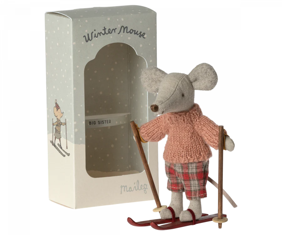 Maileg Big Sister Winter Mouse with Ski Set - Adorable Nordic Skiing Toy for Kids | Perfect for Holiday Decor, Christmas Gifts & Winter Playtime