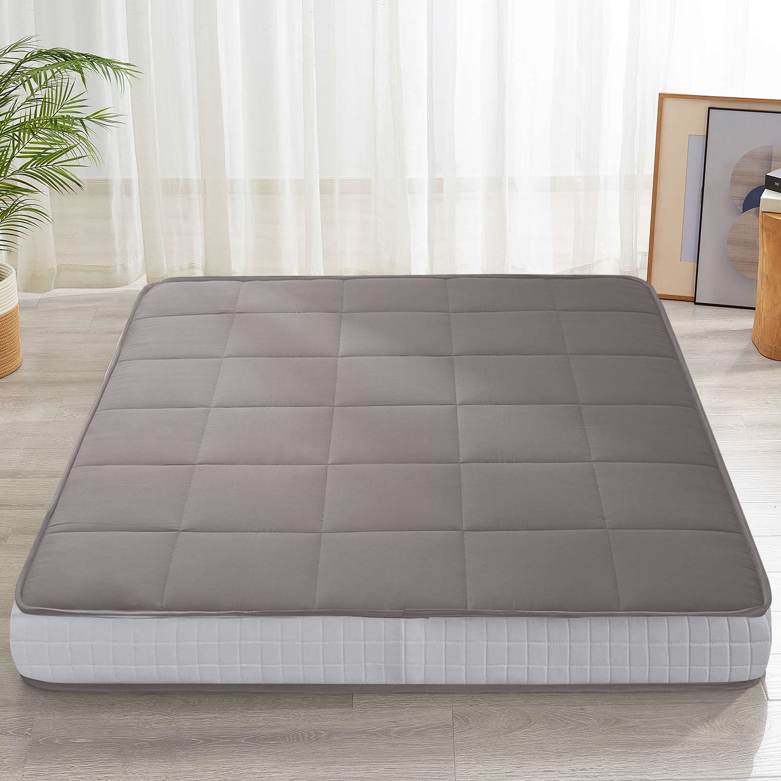 MAXYOYO 6-Inch Extra Thick Square Floor Futon Mattress - Memory Foam Topper Mattress Pad for Guest Bed, Dark Grey - Perfect for Small Spaces, Dorm Rooms & Apartment Living