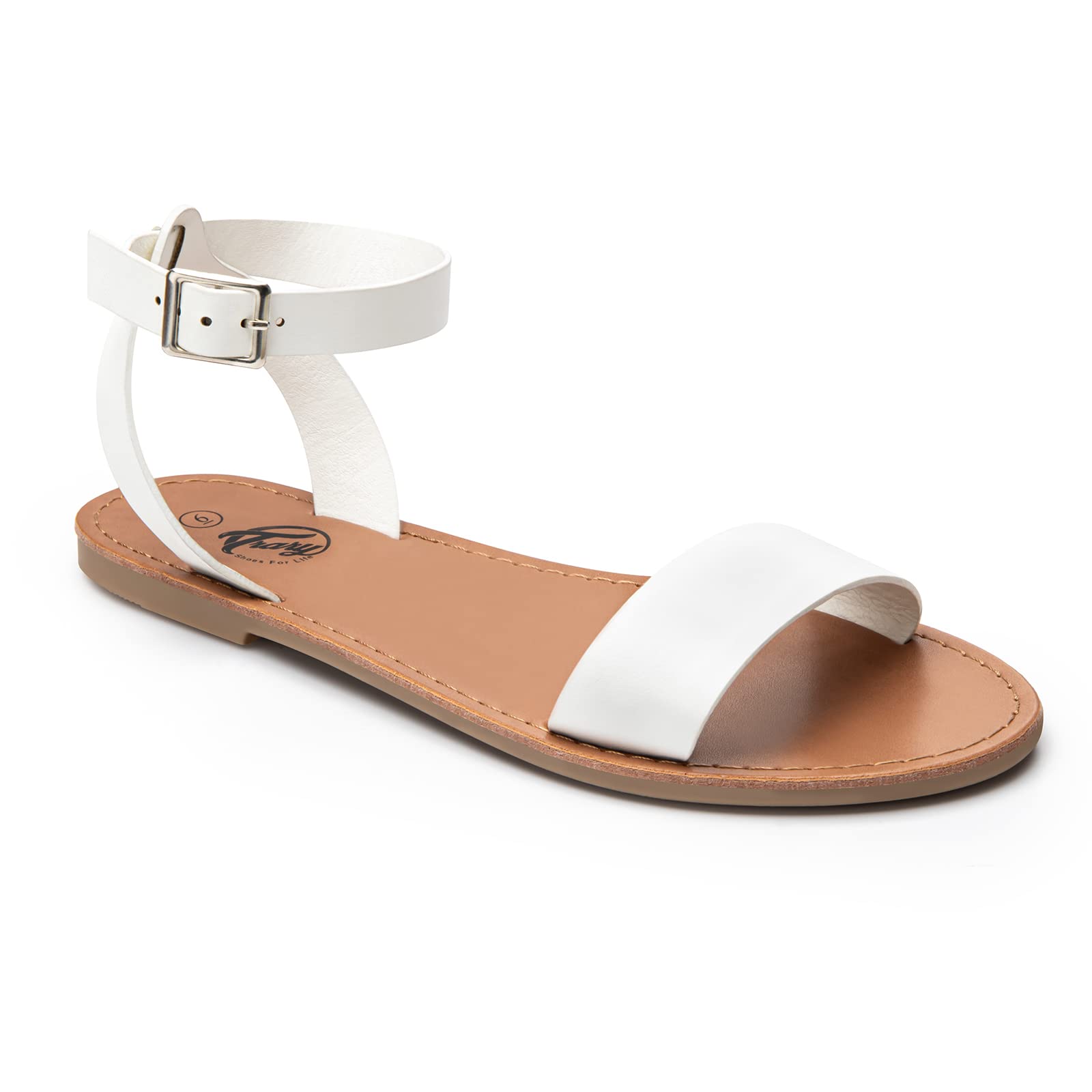 Stylish Women's Leather Gladiator Sandals - Adjustable Ankle Strap Flat Sandals with Metal Buckle | Two-Tone Open-Toe Design for Summer, Weddings & Casual Outings | Comfortable Dressy Sandals for Women