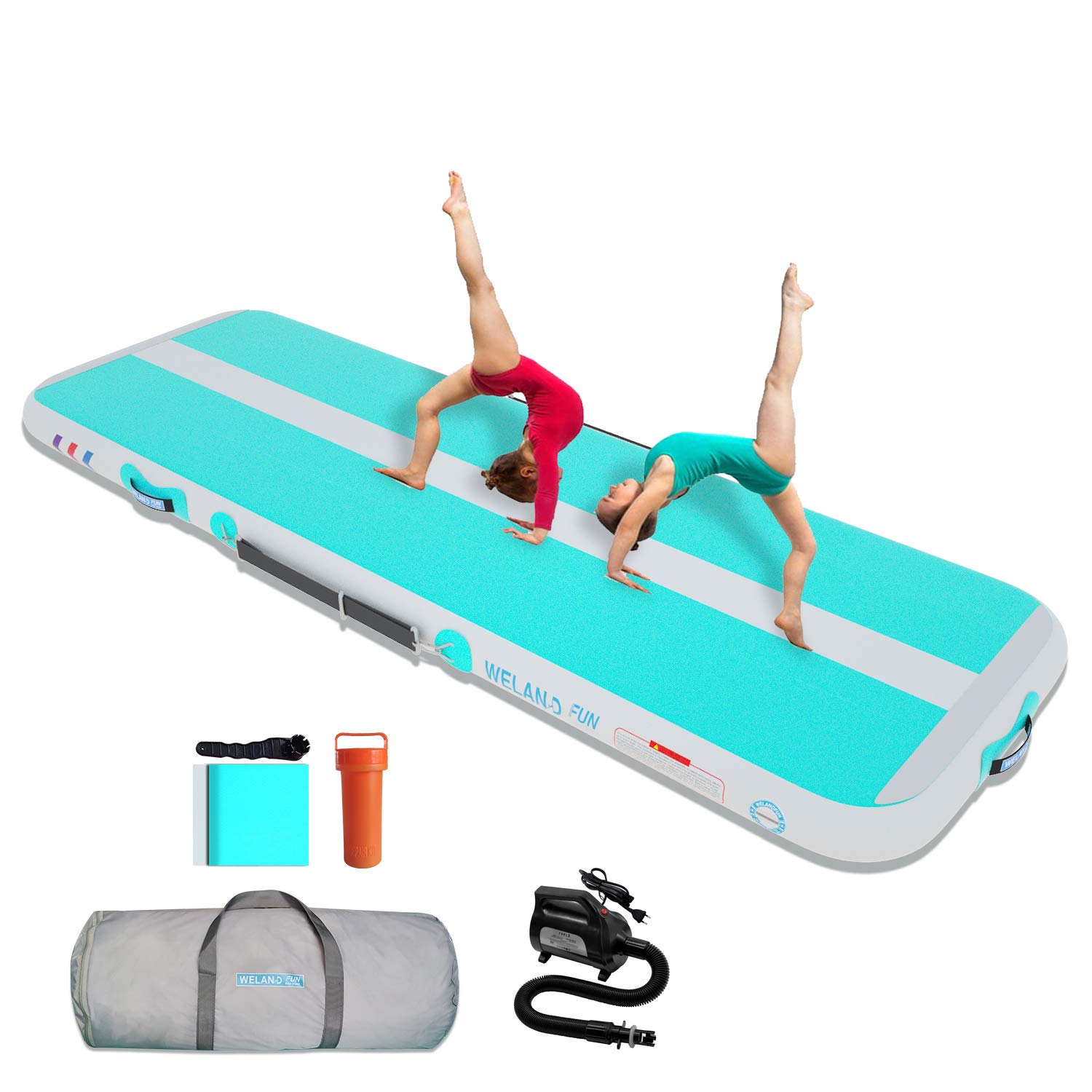 Inflatable Gymnastics Tumbling Mat 10ft/13ft/16ft/20ft - 4/6/8 inch Thick Air Mat for Home Gym, Yoga, Cheerleading & Outdoor Training - Includes Electric Pump for Beach, Park & Backyard Use