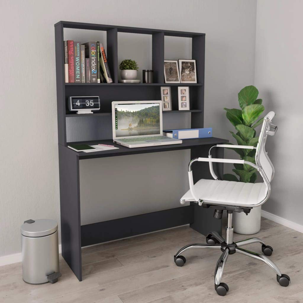 FAMIROSA Gray Computer Desk with Shelves, 43.3
